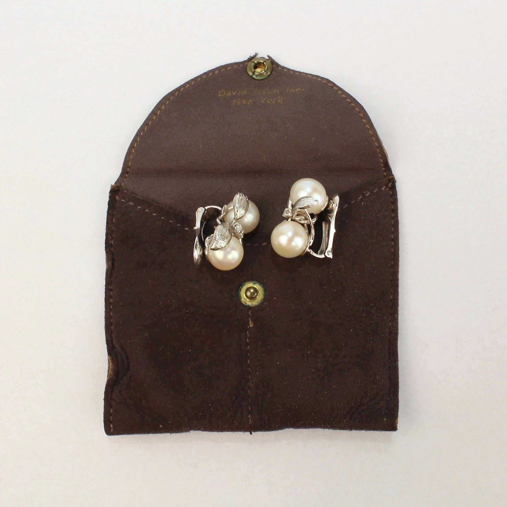 David Webb Pearl, Diamond, and 14 Karat White Gold Clip Earrings 4