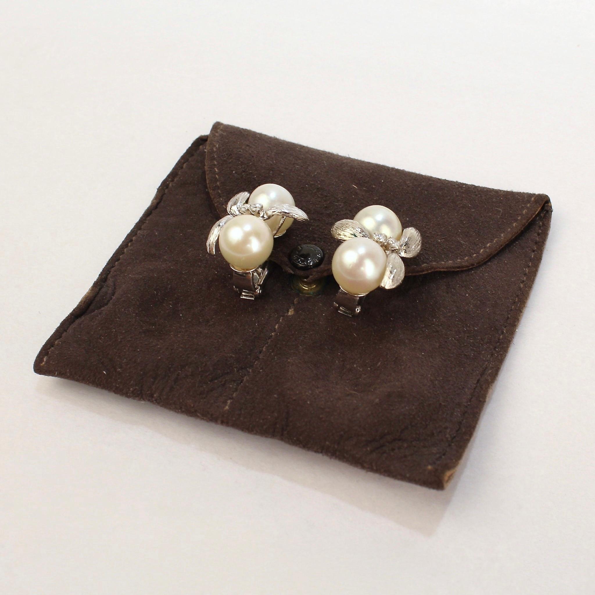 David Webb Pearl, Diamond, and 14 Karat White Gold Clip Earrings 2