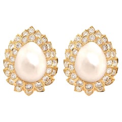 David Webb Pearl, Diamond and Gold Earrings