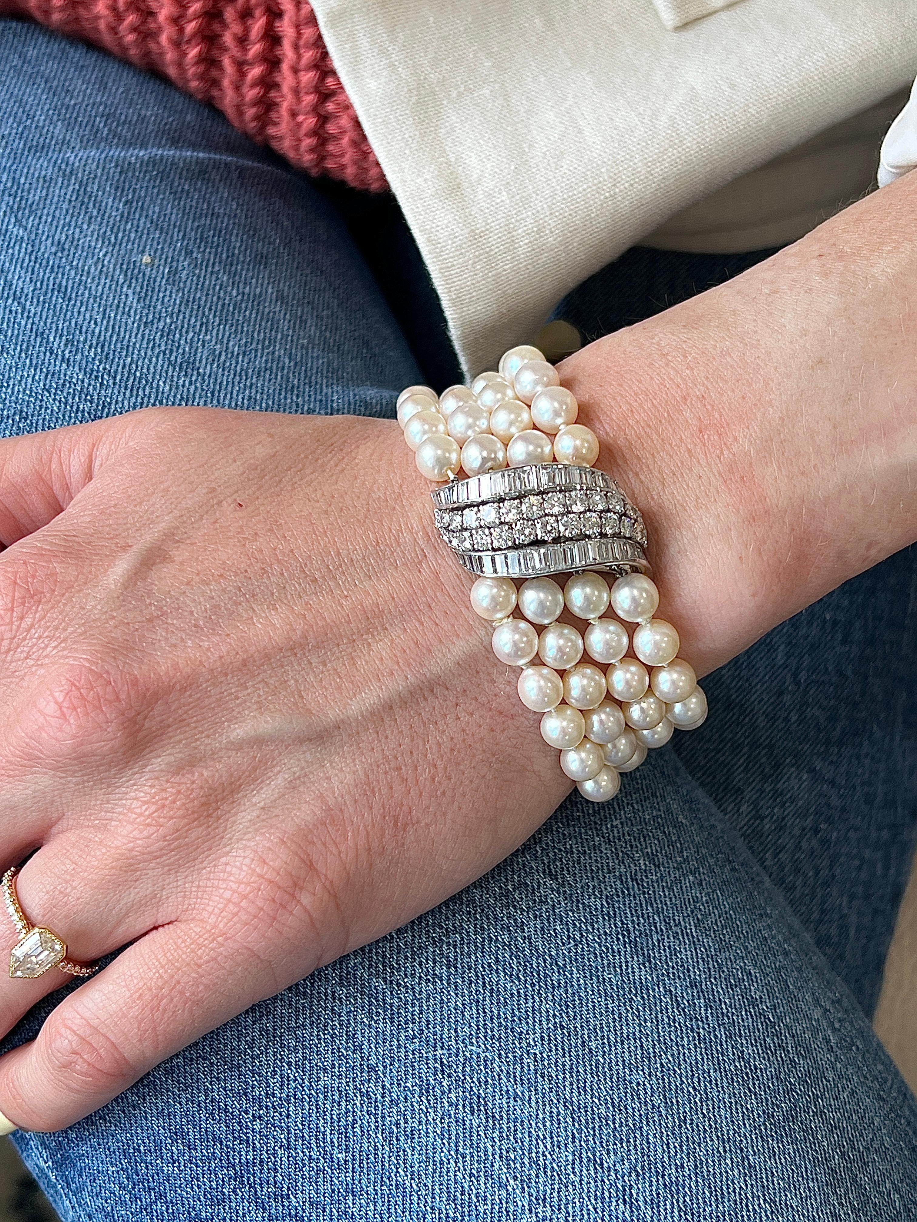 David Webb Pearl Diamond and Platinum Bracelet 1950s In Good Condition In Towson, MD