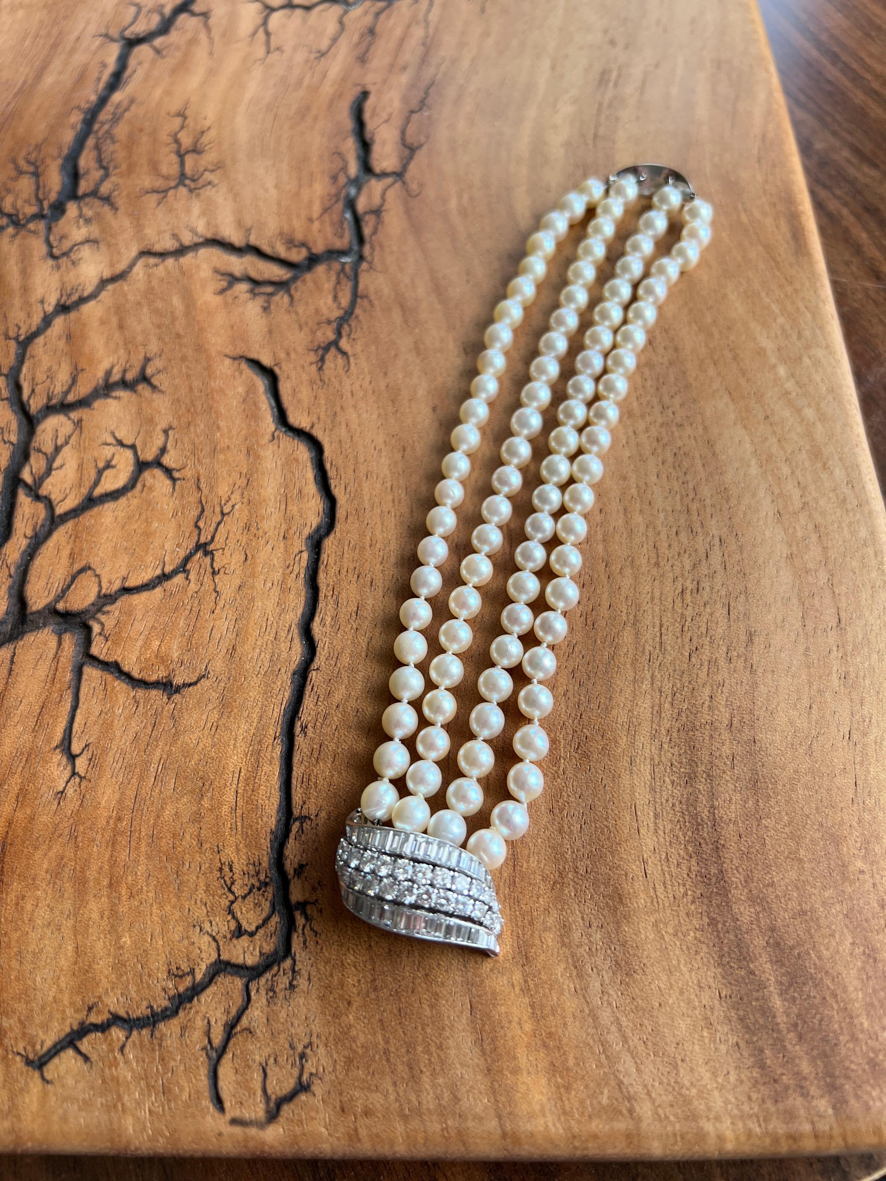 Women's or Men's David Webb Pearl Diamond and Platinum Bracelet 1950s