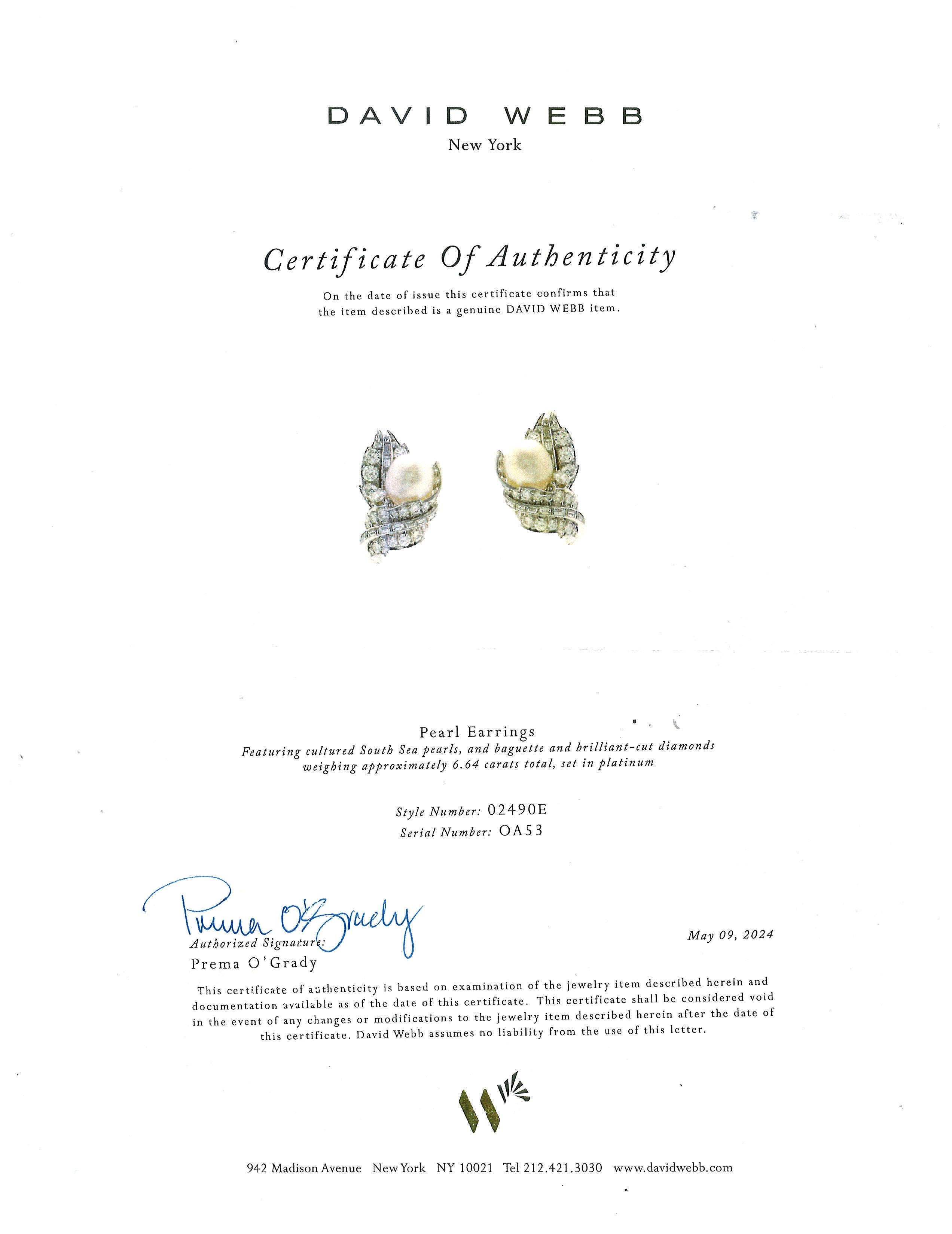 David Webb, Orecchini con diamanti e perle, Certificato in vendita 1