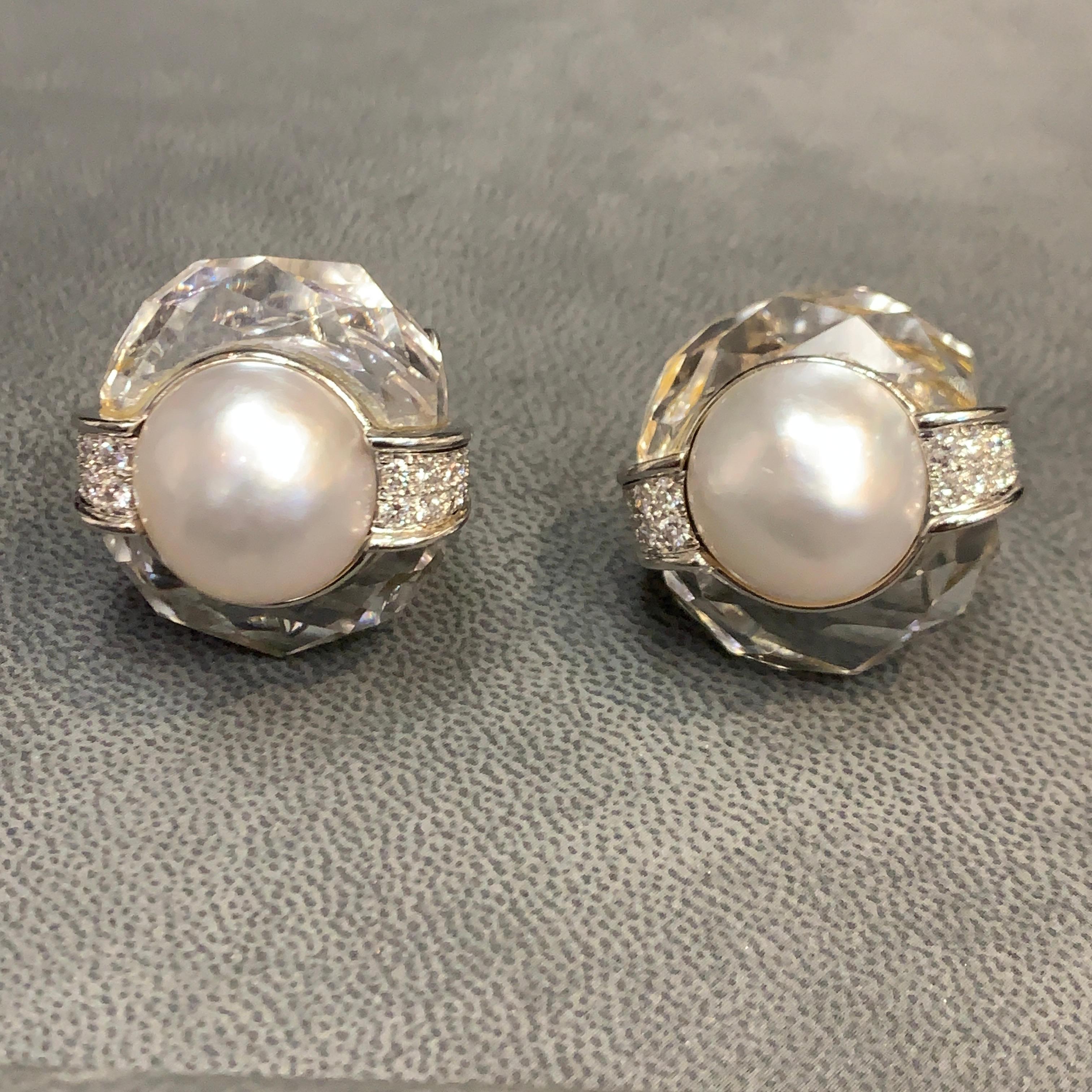 David Webb Pearl & Rock Crystal Earrings For Sale 6