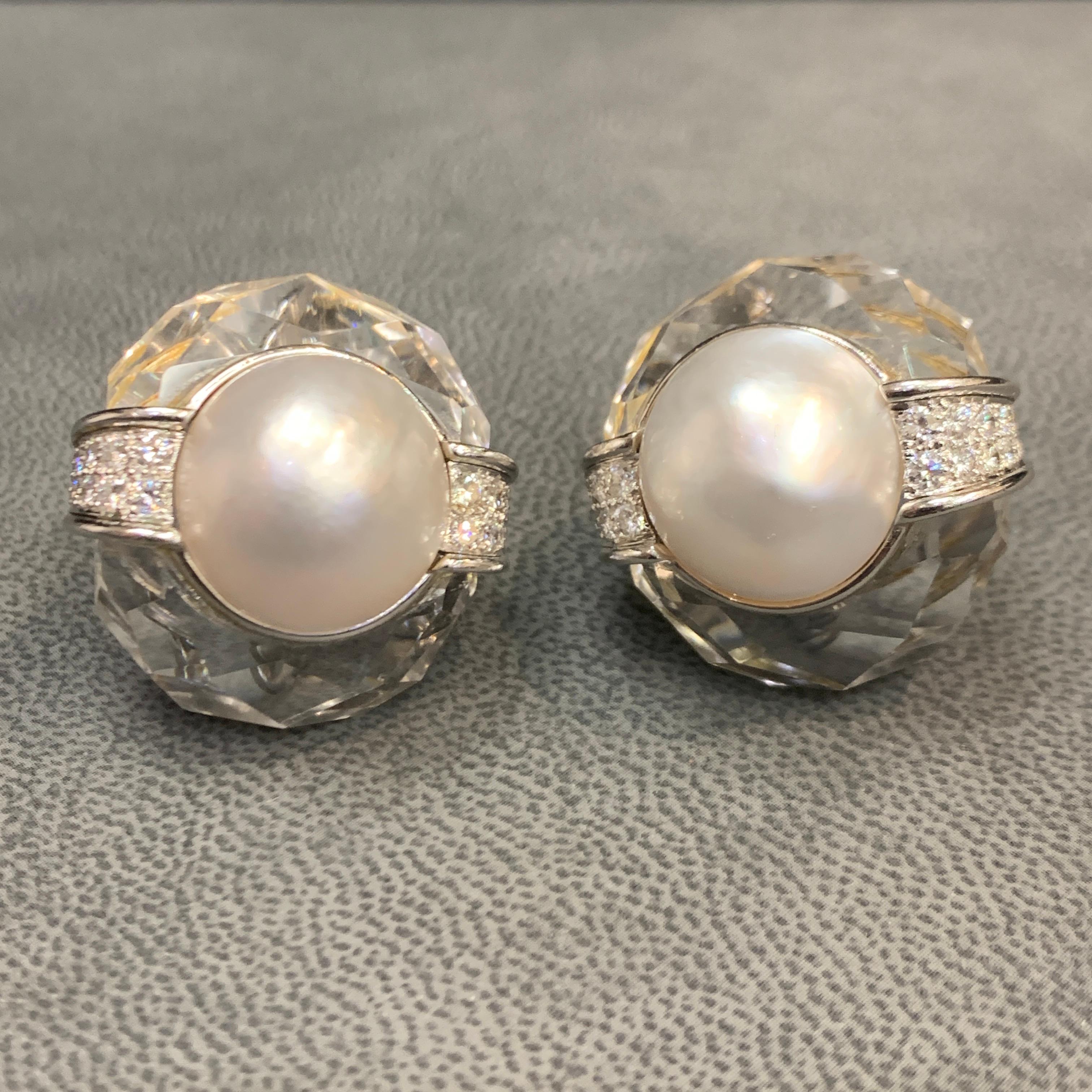 David Webb Pearl & Rock Crystal Earrings For Sale 8