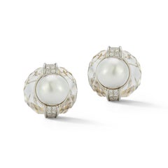 David Webb Pearl & Rock Crystal Earrings