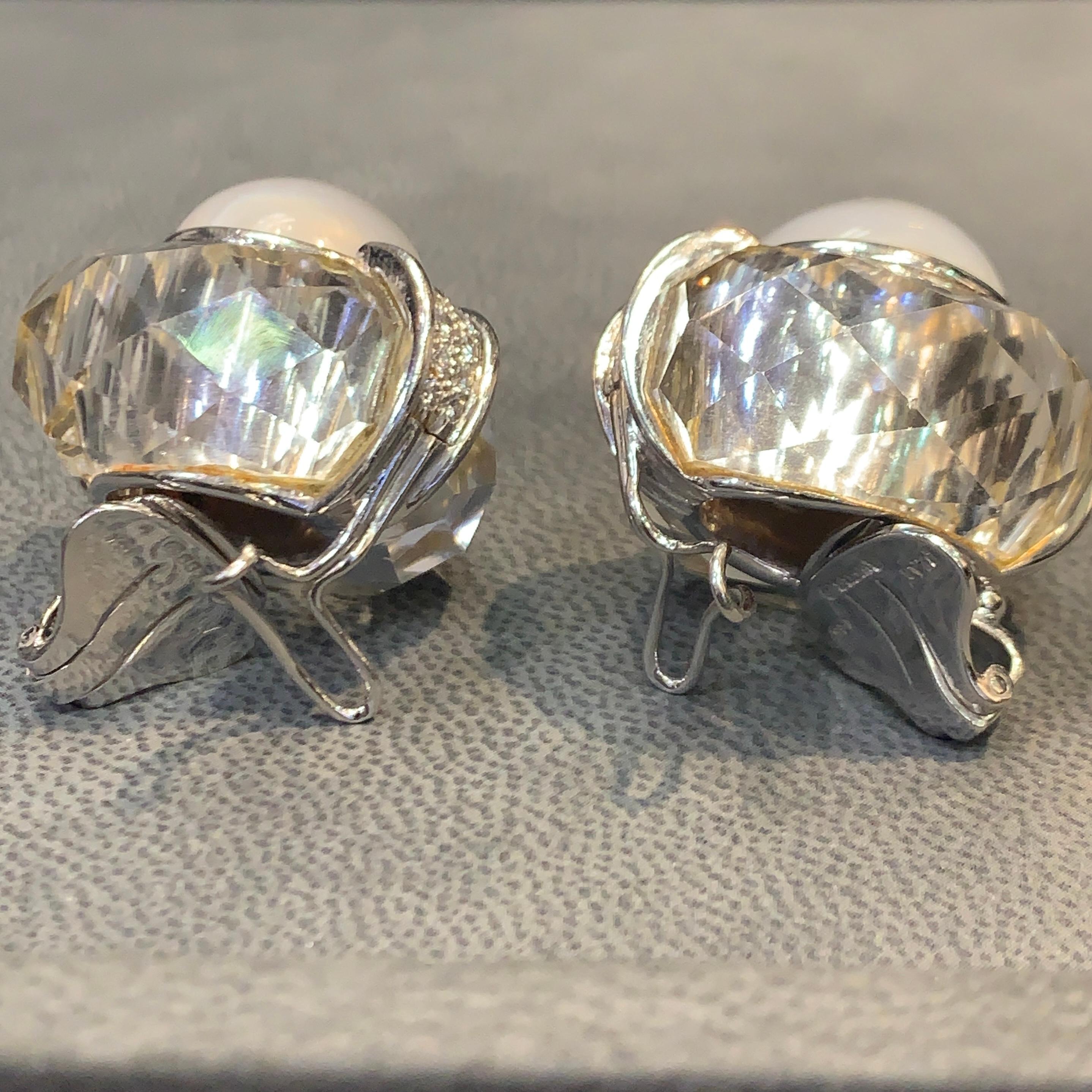 David Webb Pearl & Rock Crystal Earrings For Sale 2