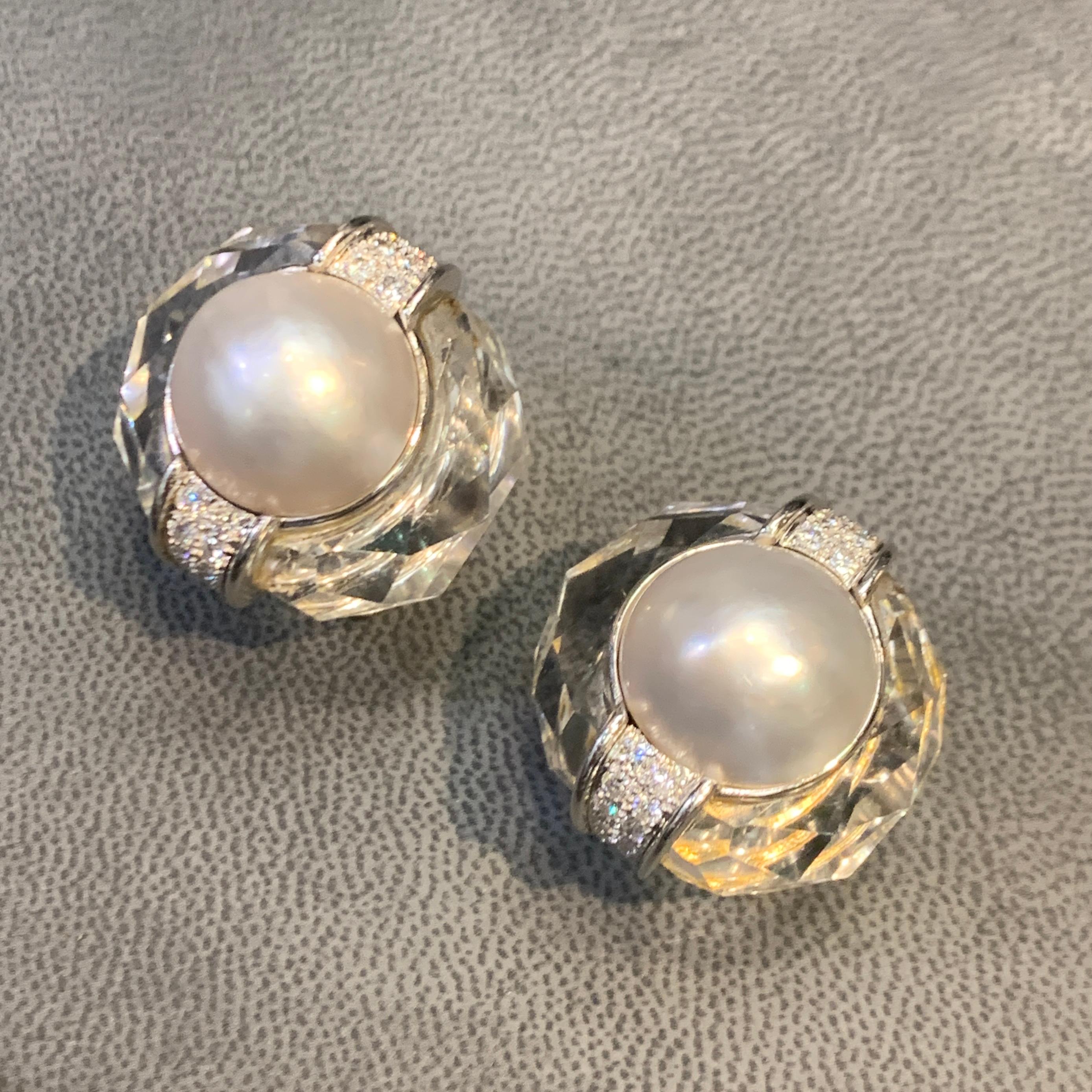 David Webb Pearl & Rock Crystal Earrings For Sale 3