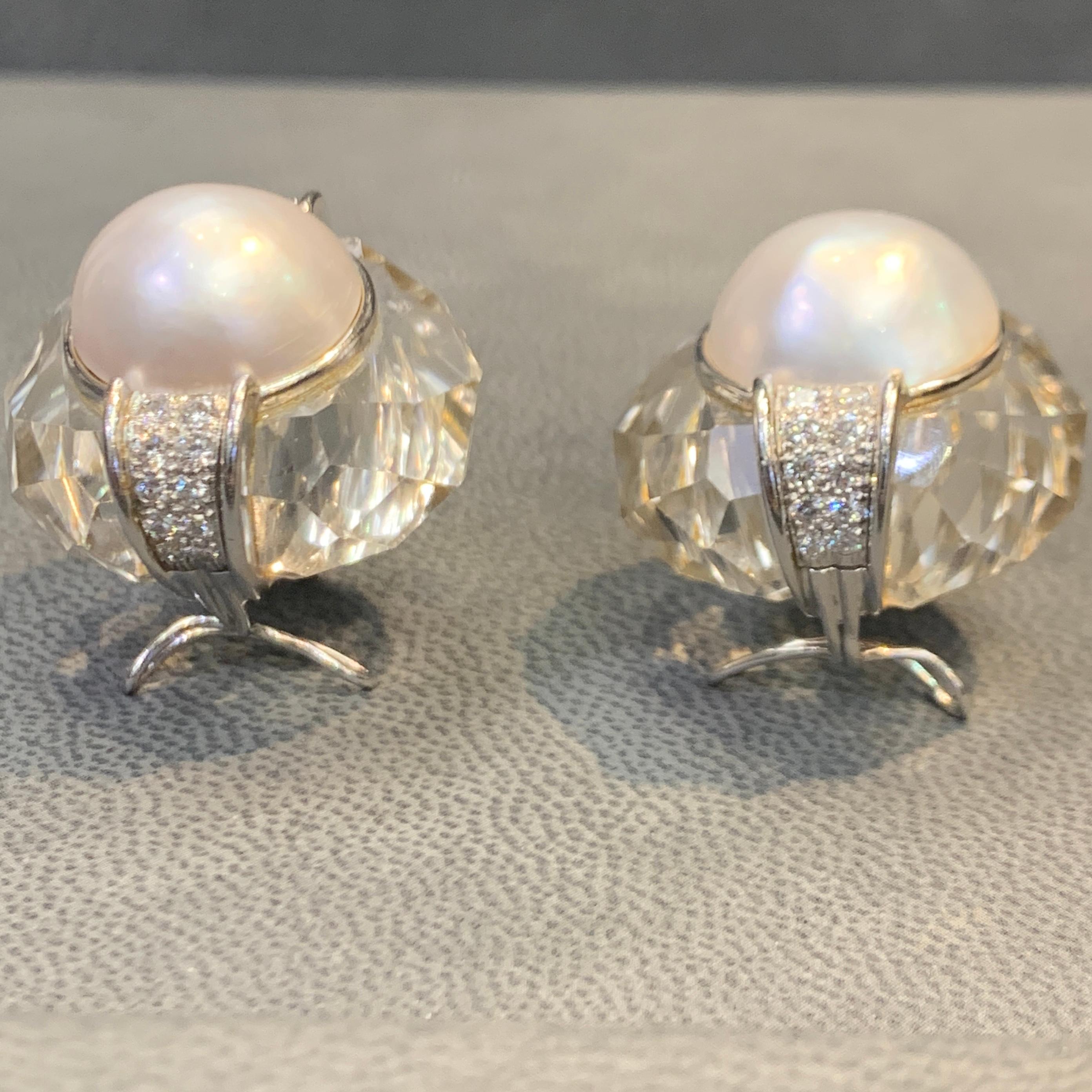 David Webb Pearl & Rock Crystal Earrings For Sale 4