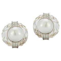 David Webb Pearl & Rock Crystal Earrings