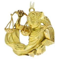 David Webb Pendant 18K 'Lady Justice' Yellow and White Gold