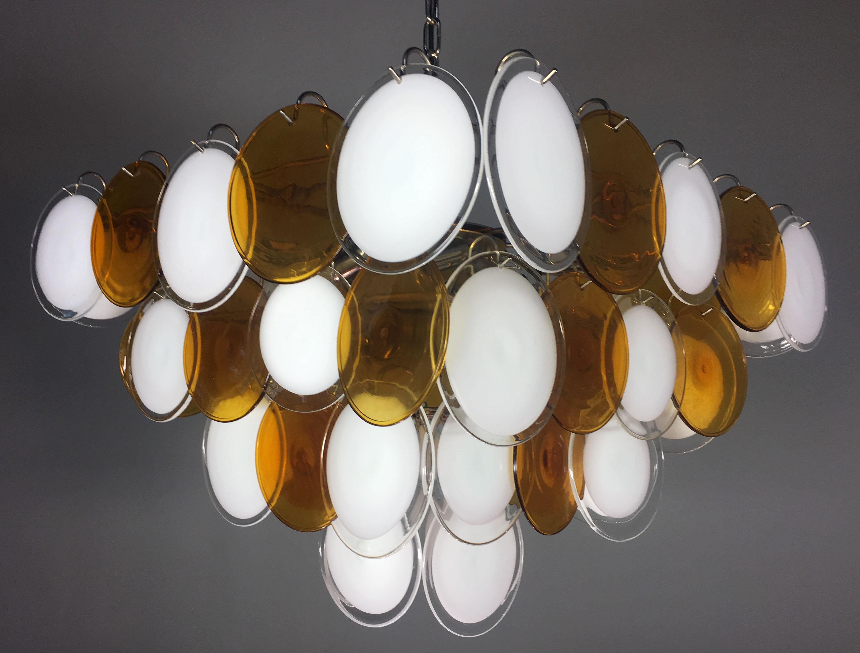 Italian Disc Chandelier by Vistosi, Murano, 1970s 5