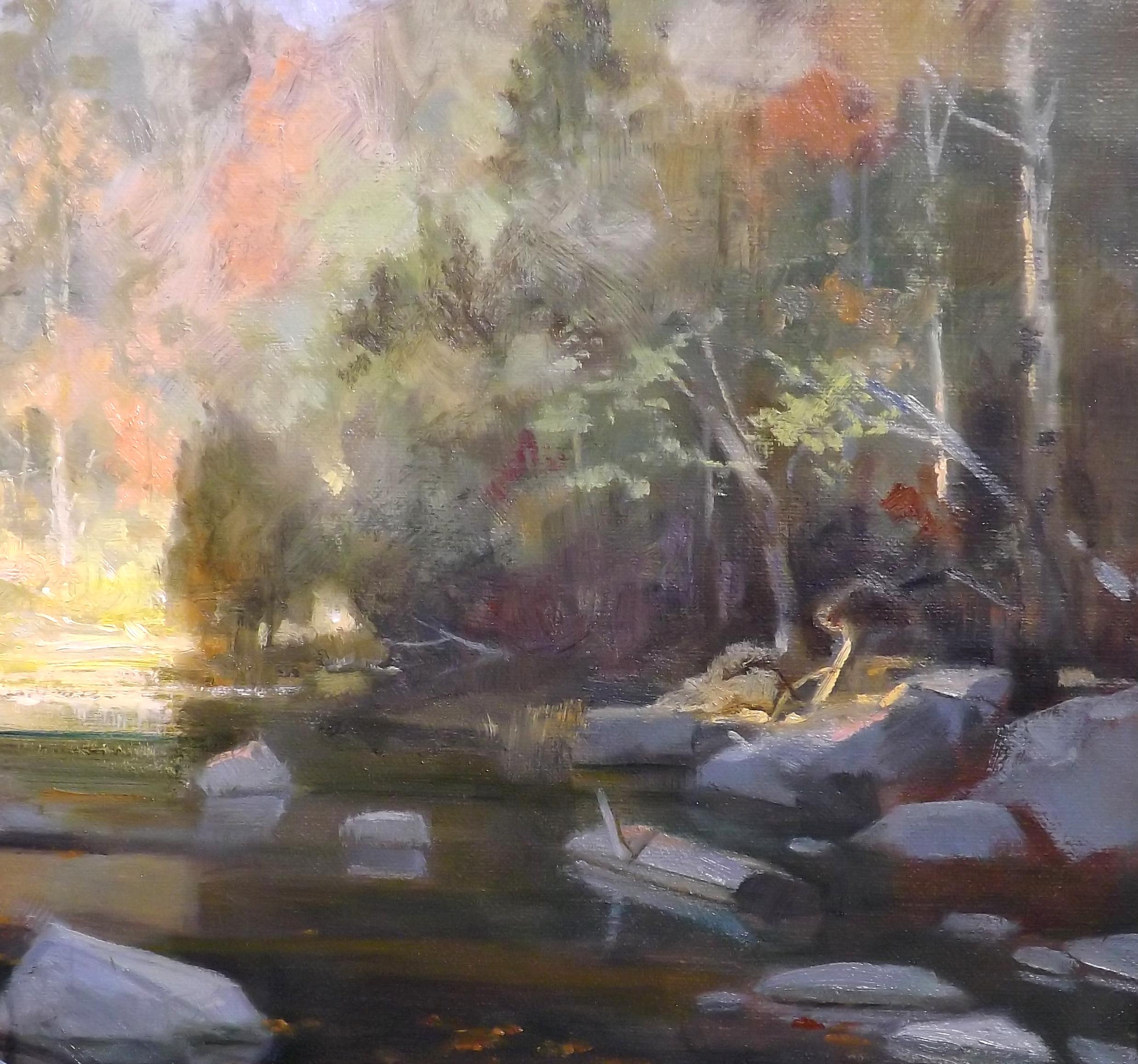 painter of a stream by a wood
