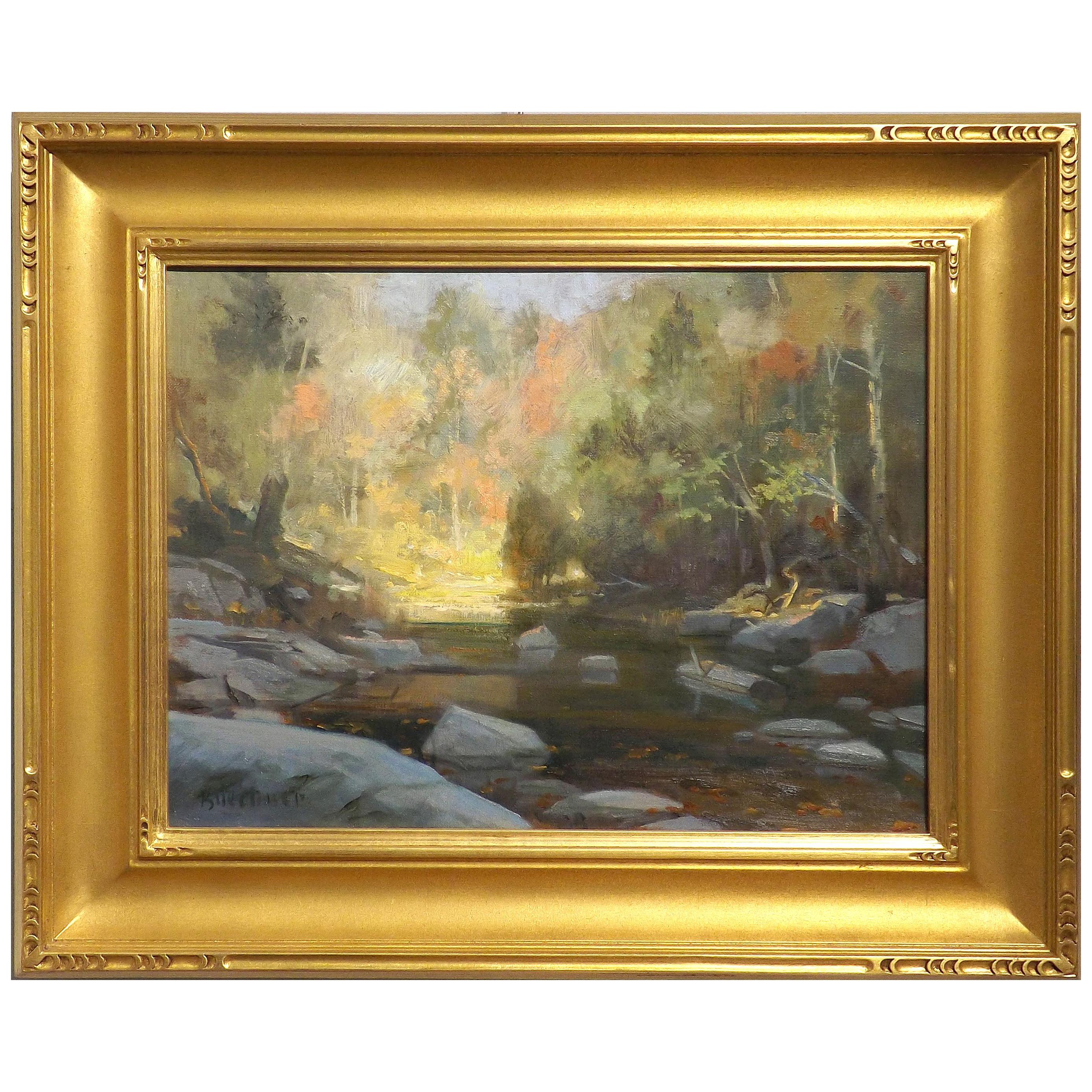 Thomas Buechner Oil Painting on Canvas of a Stream in the Woods