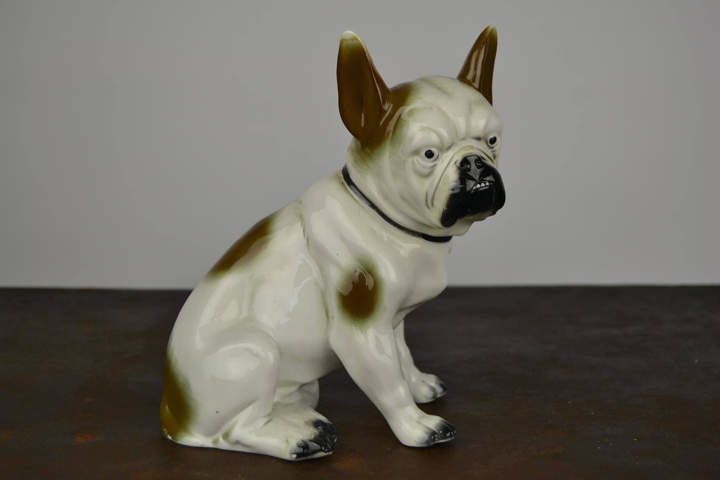 Porcelain French Bulldog Sculpture, Sitzendorf Germany, 1930s For Sale 2