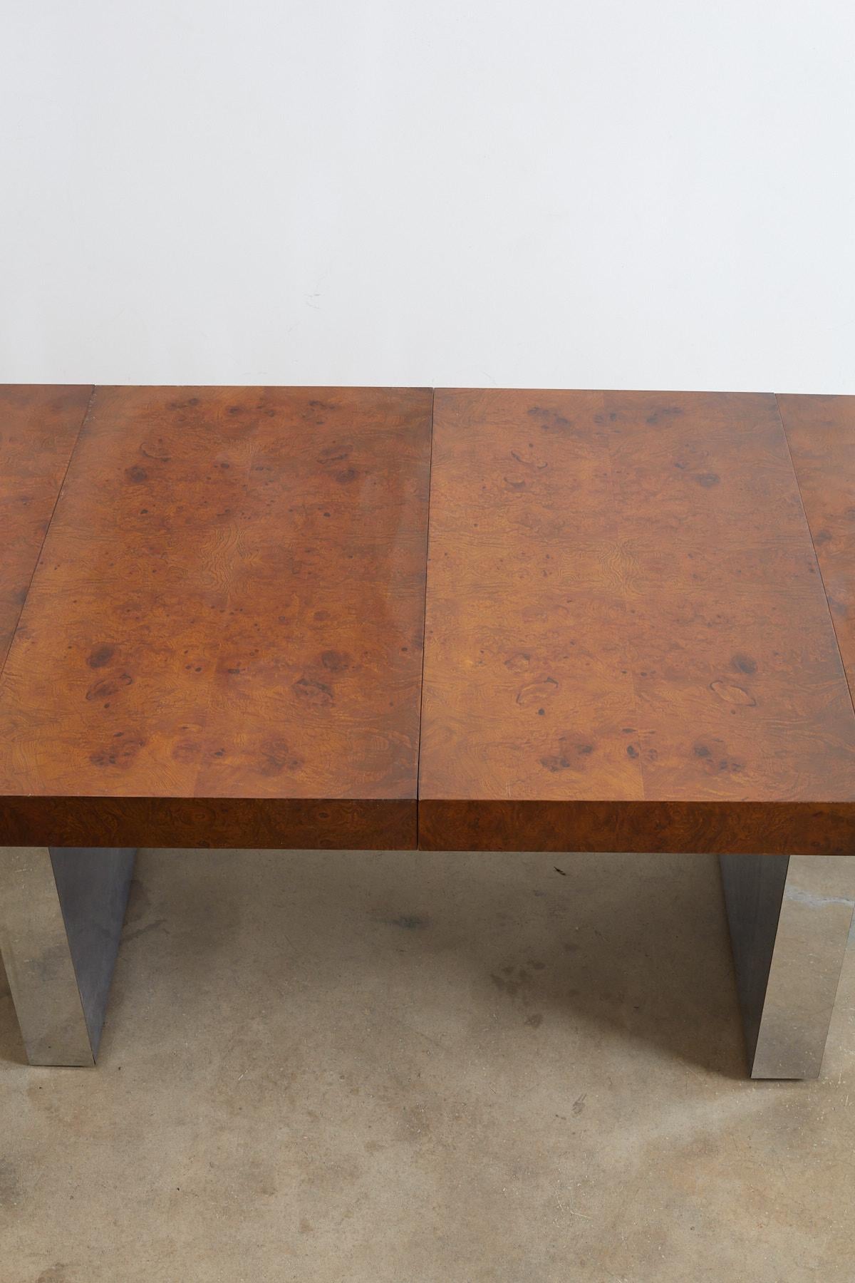 Milo Baughman Burl Wood Chrome Extension Dining Table 2