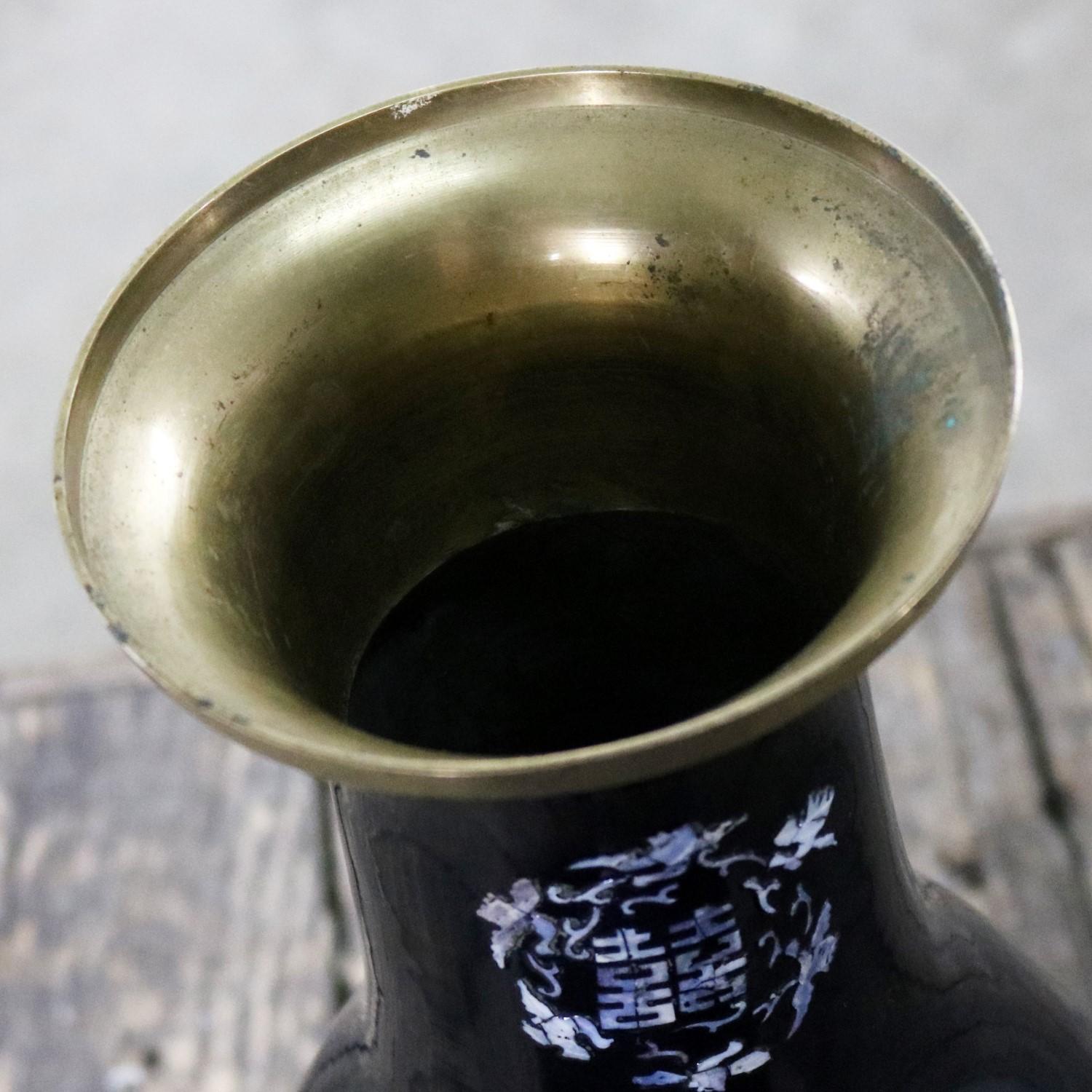 Black Lacquer with Inlaid Mother-of-Pearl Korean Bottle Vase Extra Large Footed 1