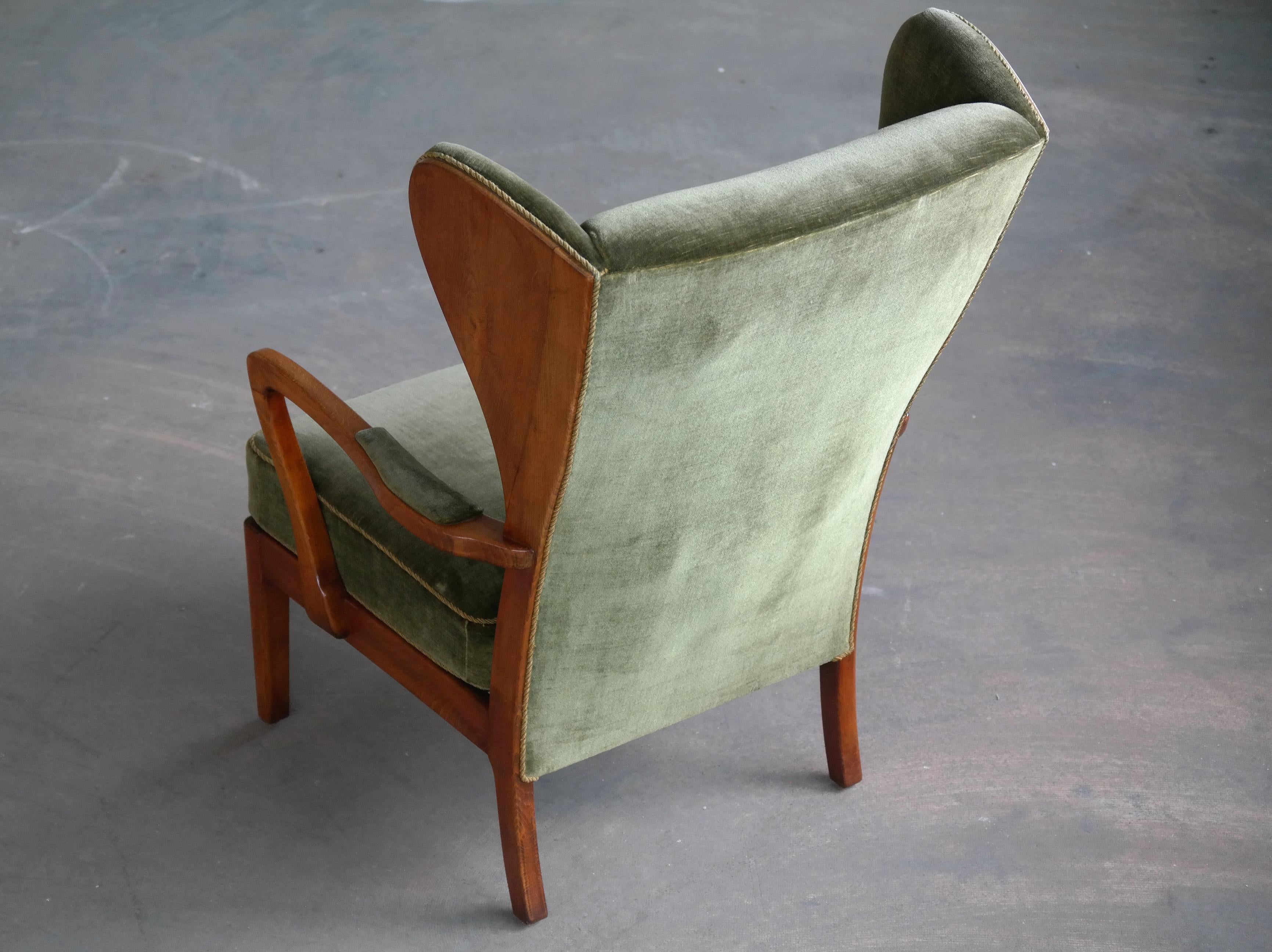 Danish Modern 1950s Highback Lounge Wing Chair Attributed to Fritz Hansen 4