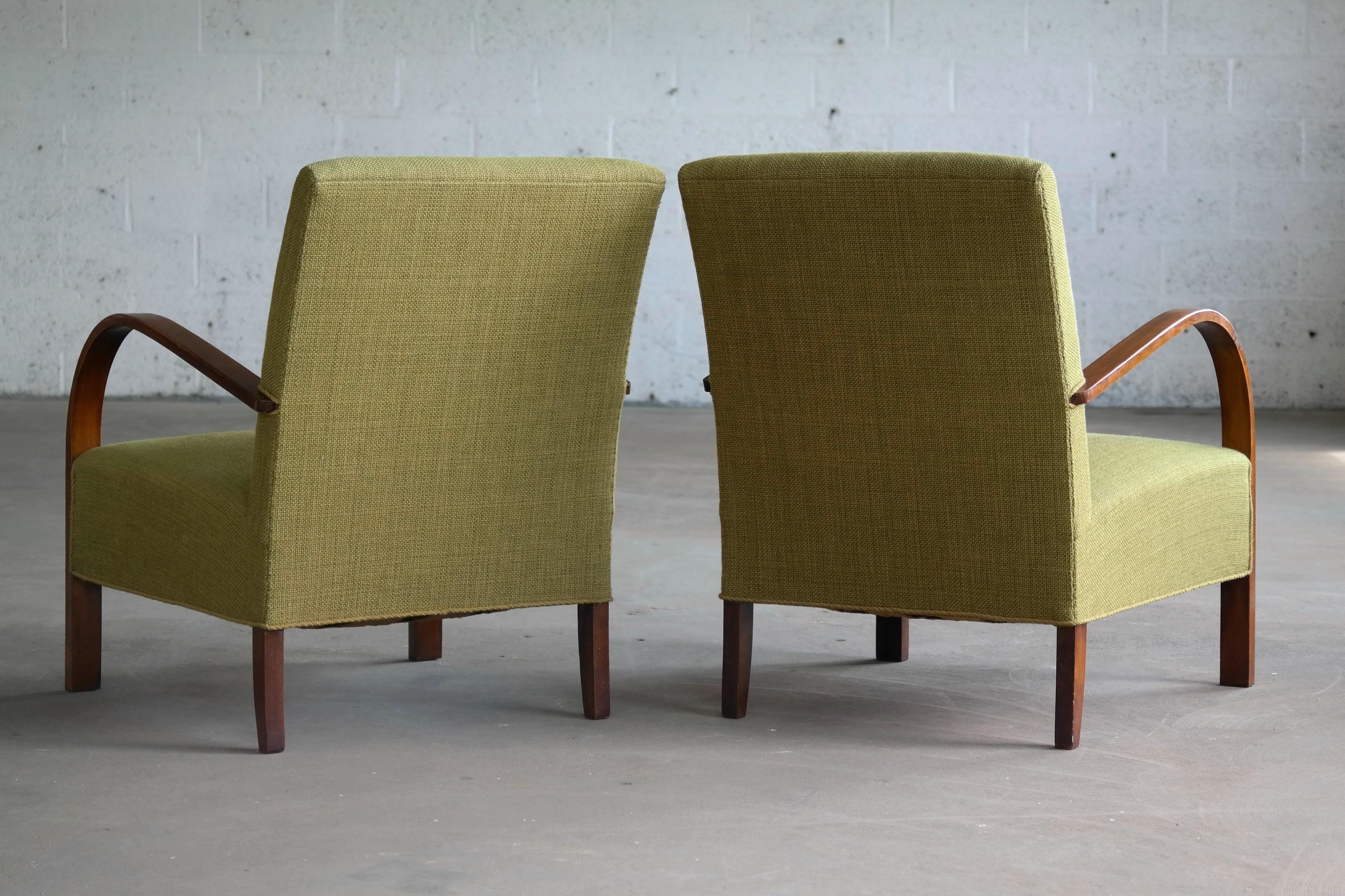 Pair of Early Midcentury Danish Art Deco Low Lounge Chairs 5
