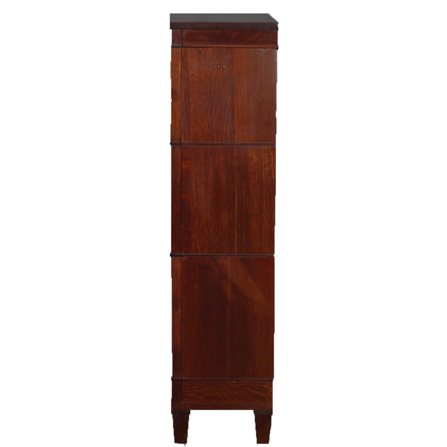 20th Century Arts & Crafts Mission Oak Three-Stack Barrister Bookcase by Macey, circa 1910