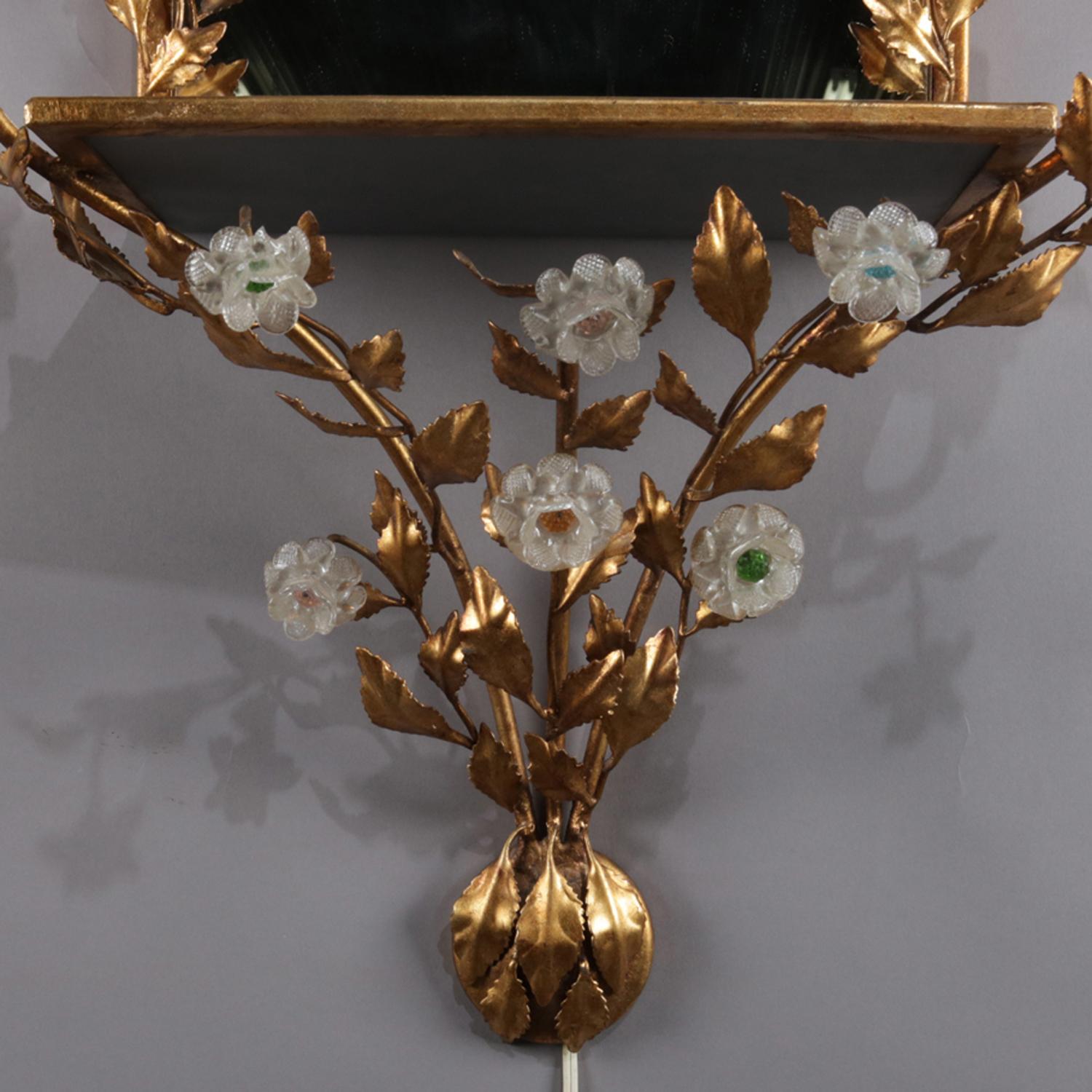 Vintage Italian Gilt Foliate & Crystal Double Candle Light Sconce Display 3