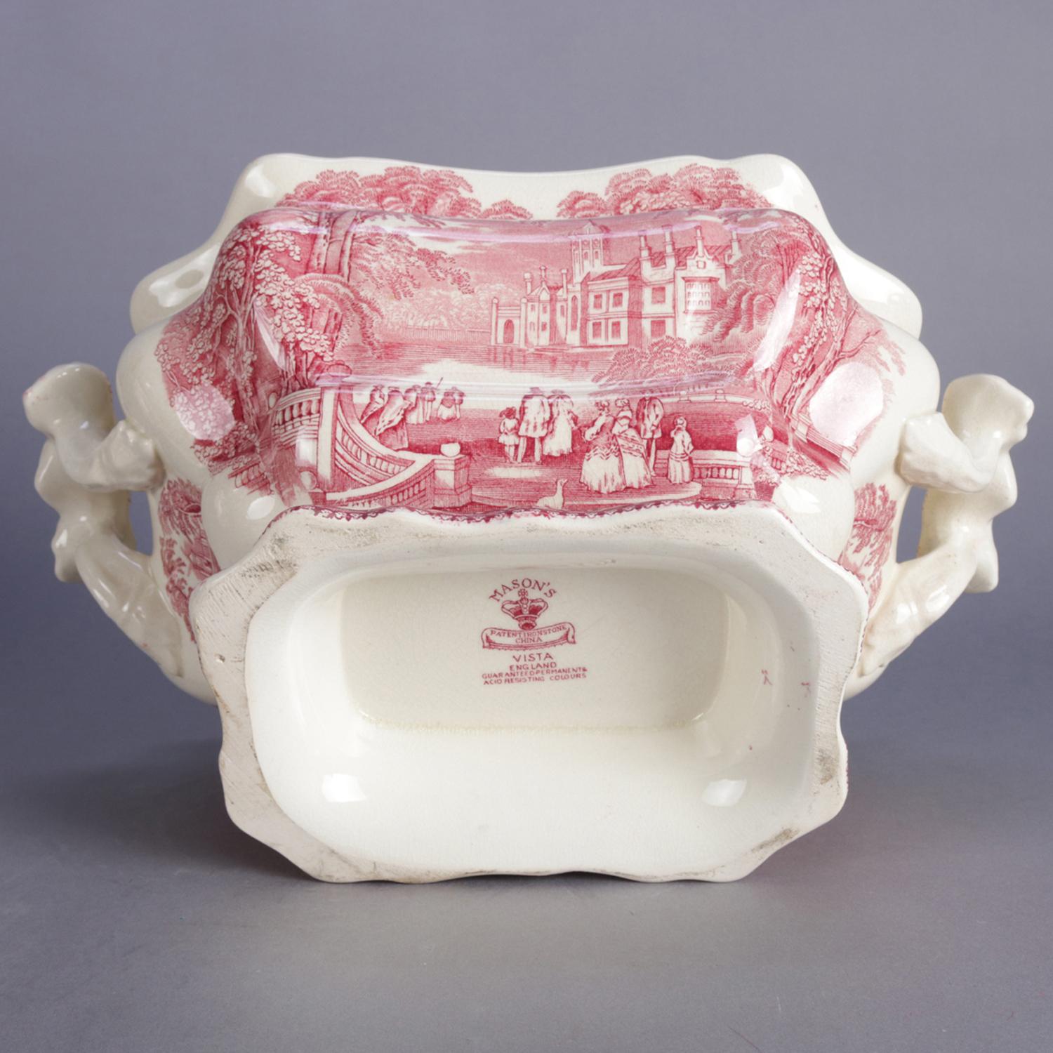 Antique English Mason's Vista Ironstone Transferware Lidded Tureen Set 2