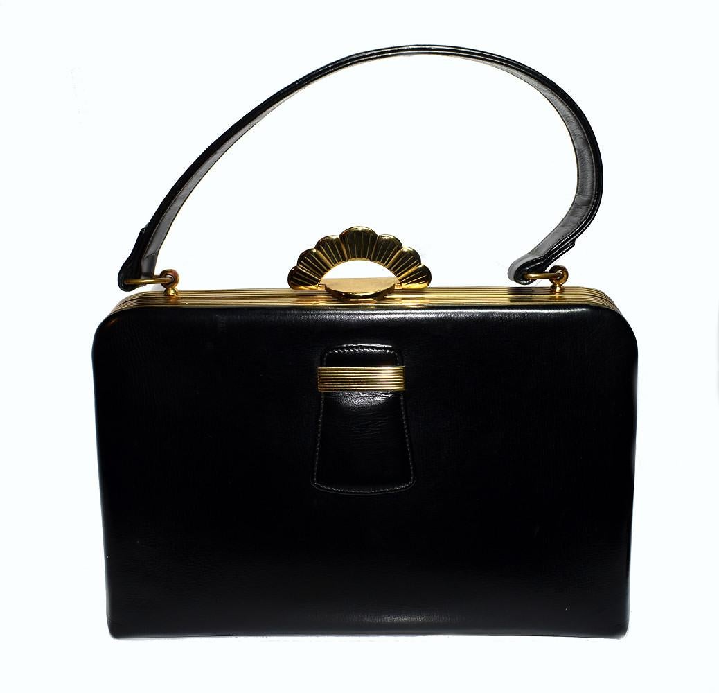 Art Deco Evans Elegance Handbag in Black Leather 2