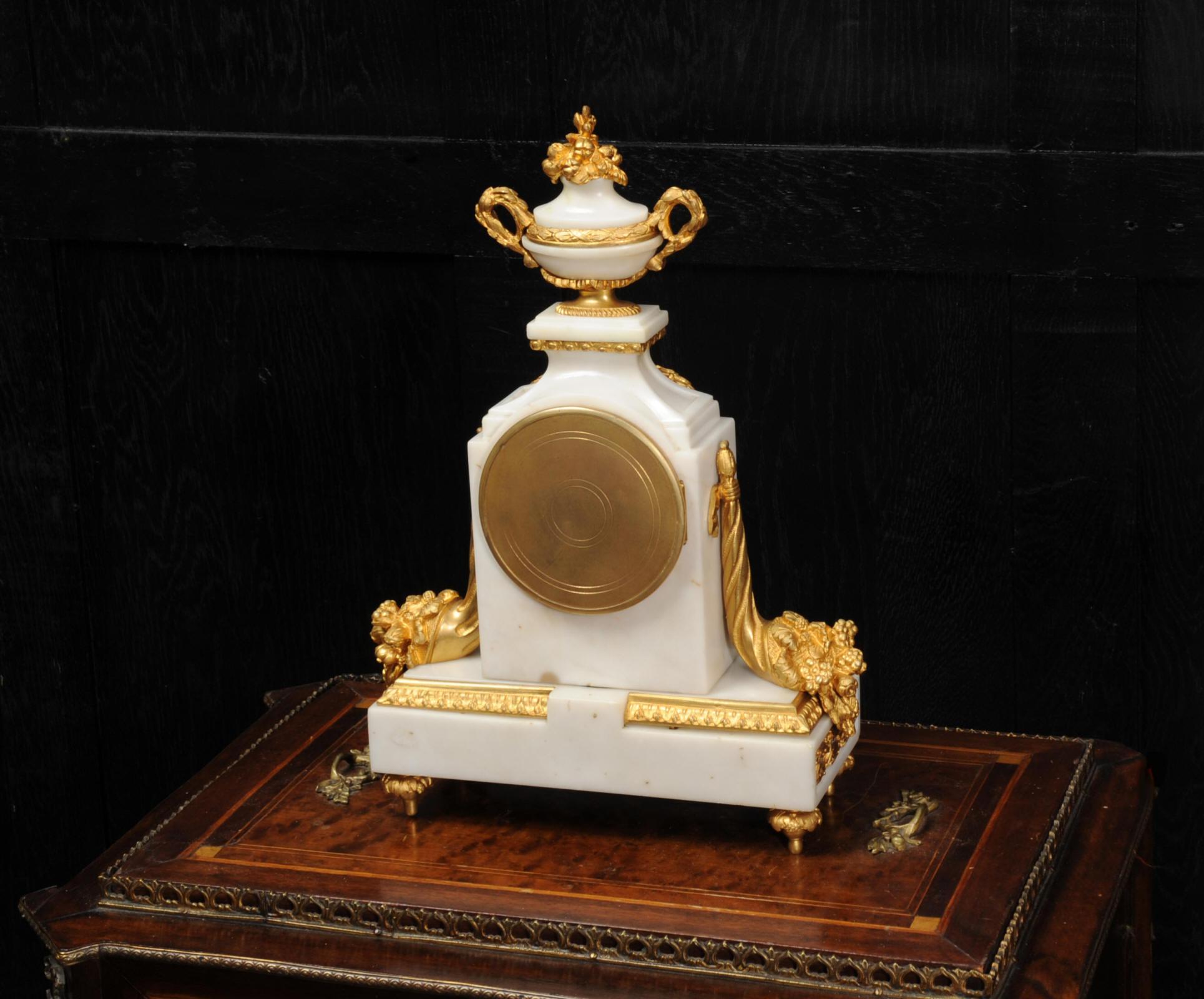 Antique French White Marble and Ormolu Boudoir Clock 5