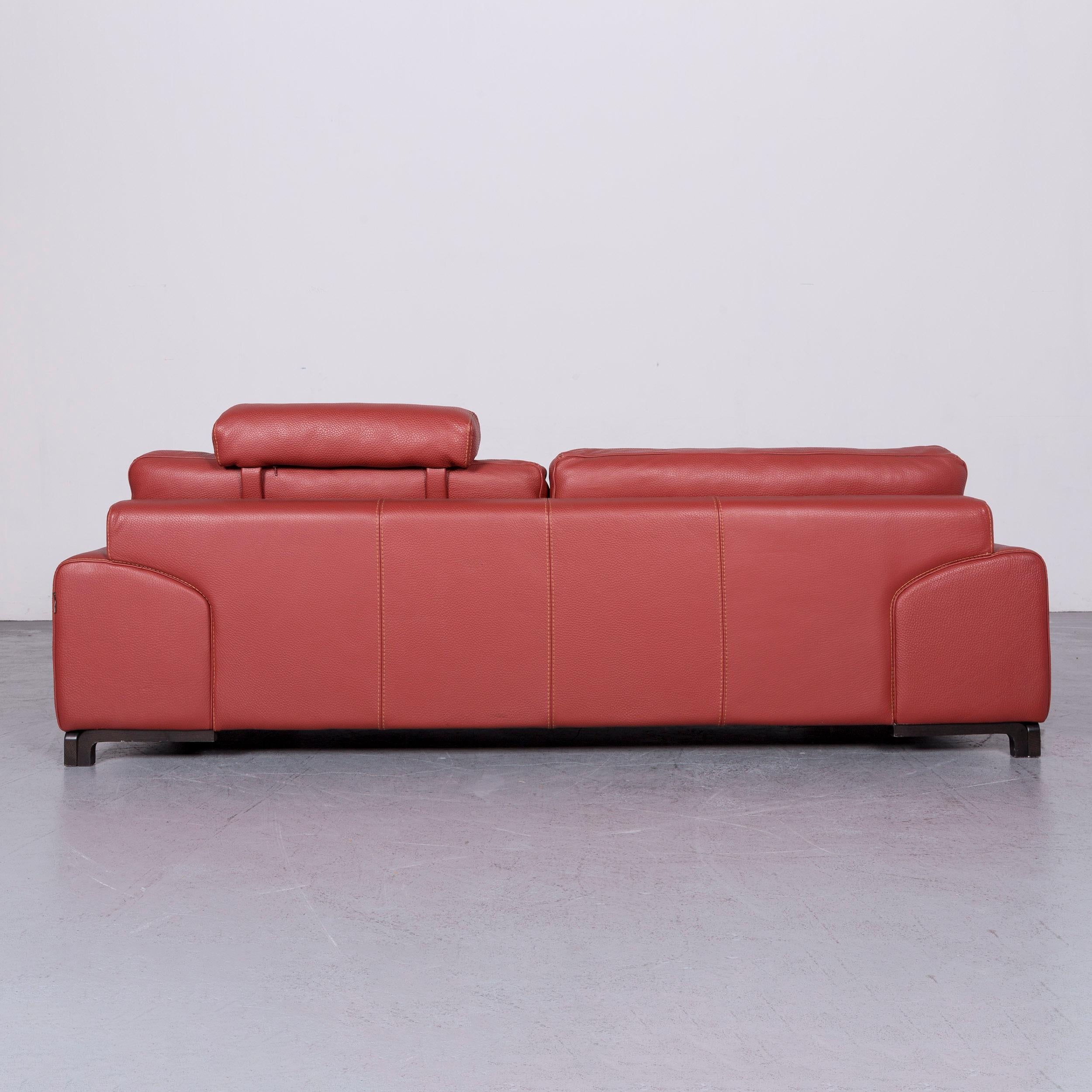Roche Bobois Designer Leather Sofa Red Two-Seat Couch 2