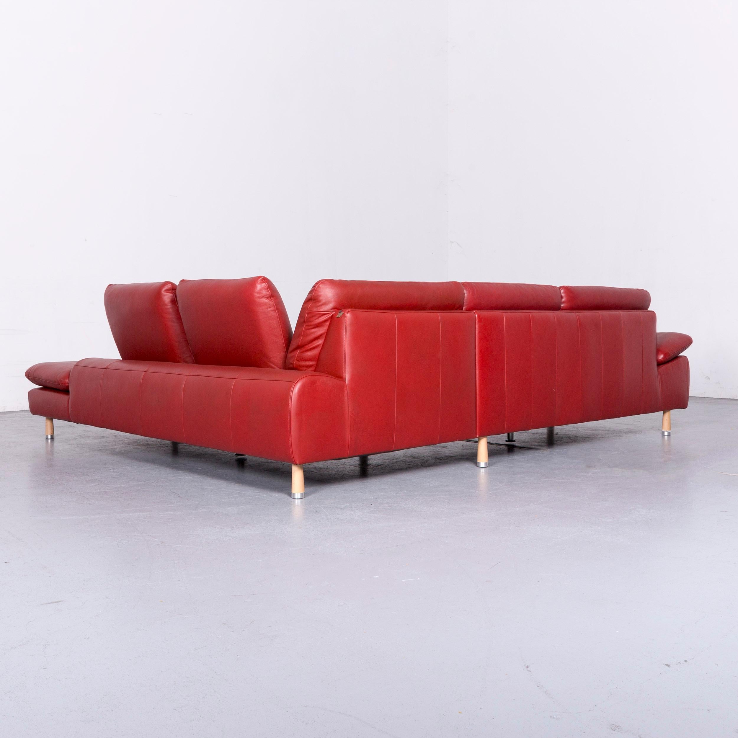 Willi Schillig Designer Leather Corner Sofa Red Corner-Couch For Sale 2