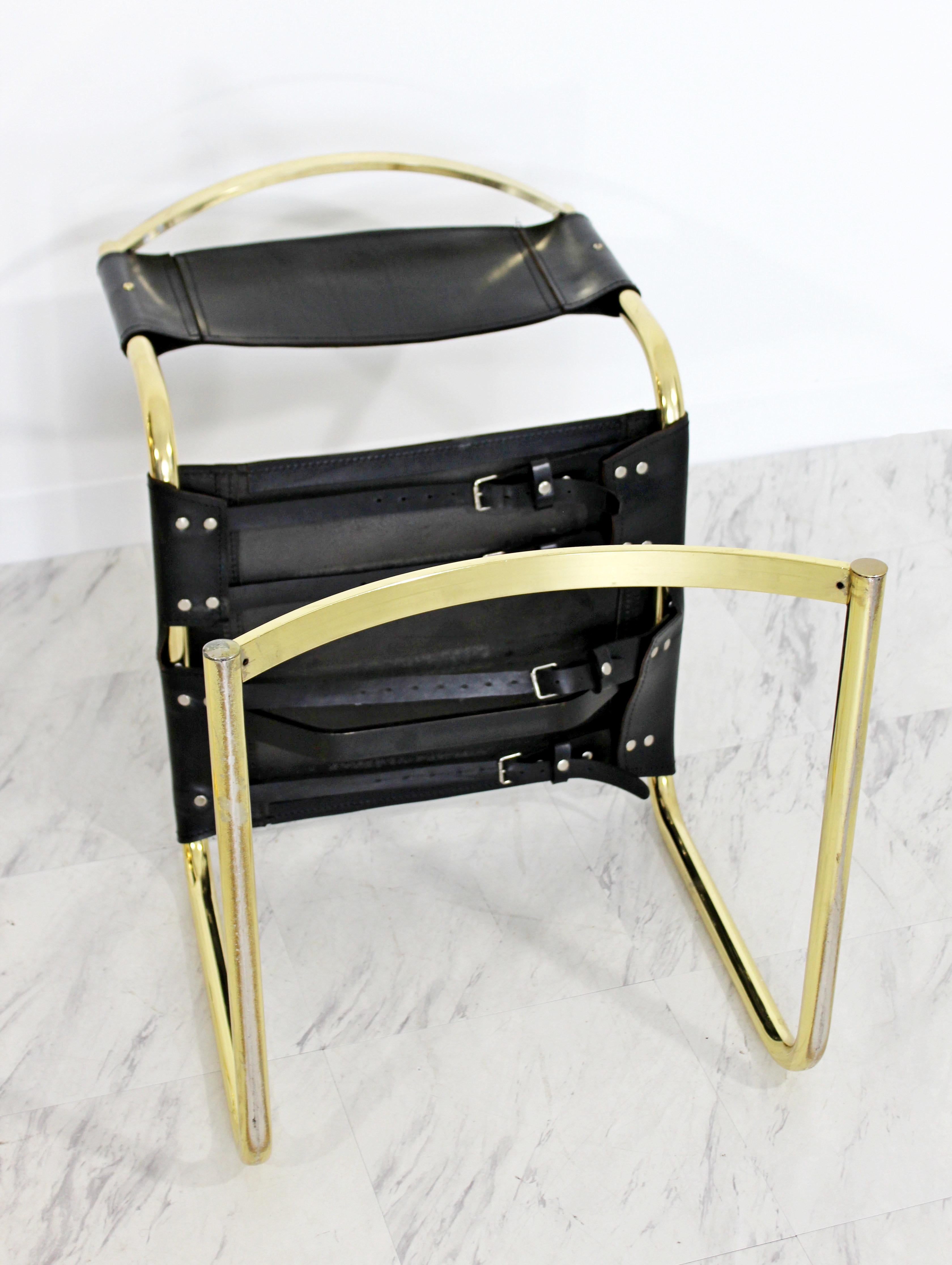Mid-Century Modern 8 Brass Black Leather Side Dining Chairs Breuer Mies Era 5