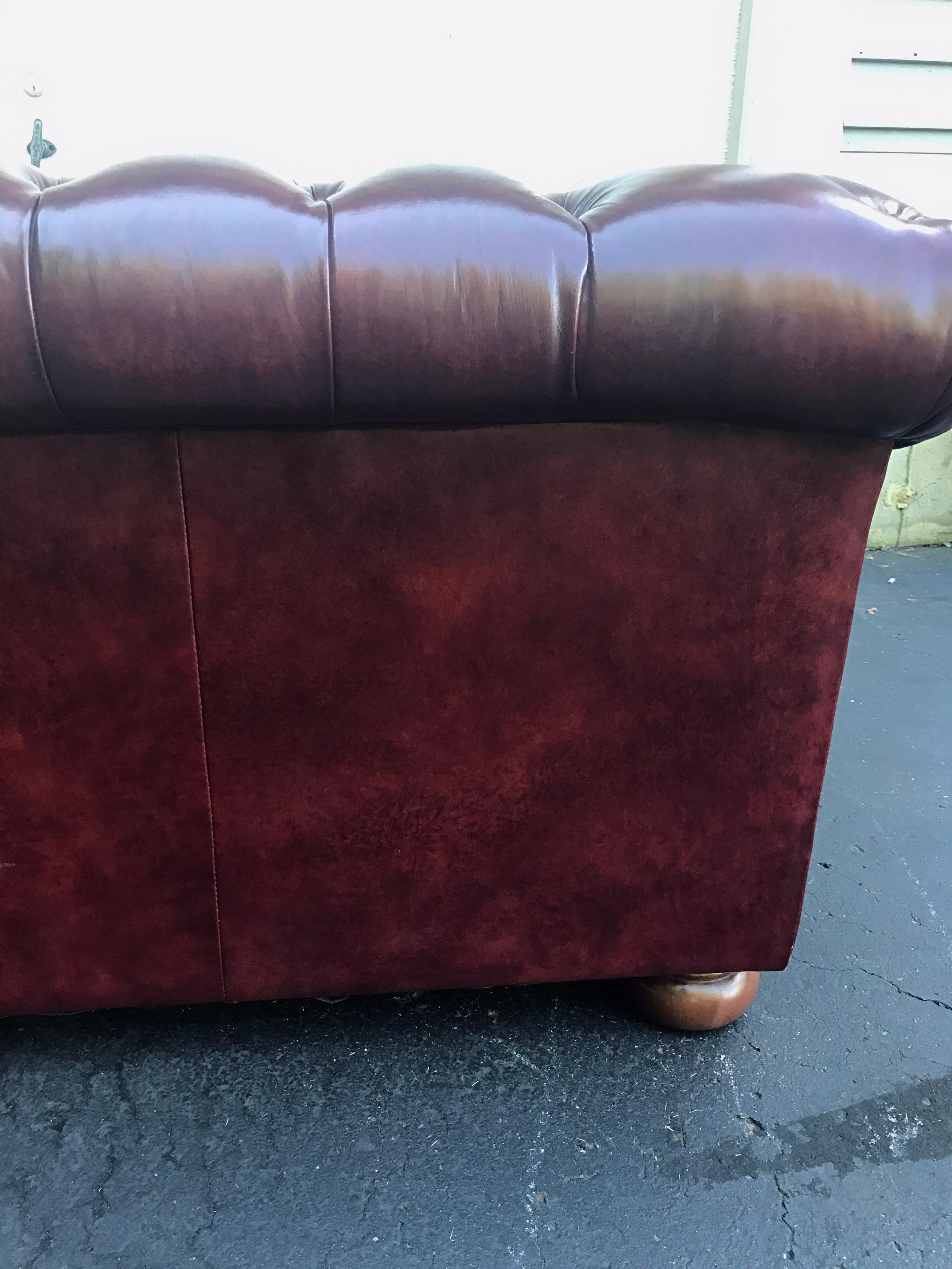 Vintage English Oxblood Merlot Leather Chesterfield Tufted Sofa with Nailheads 2