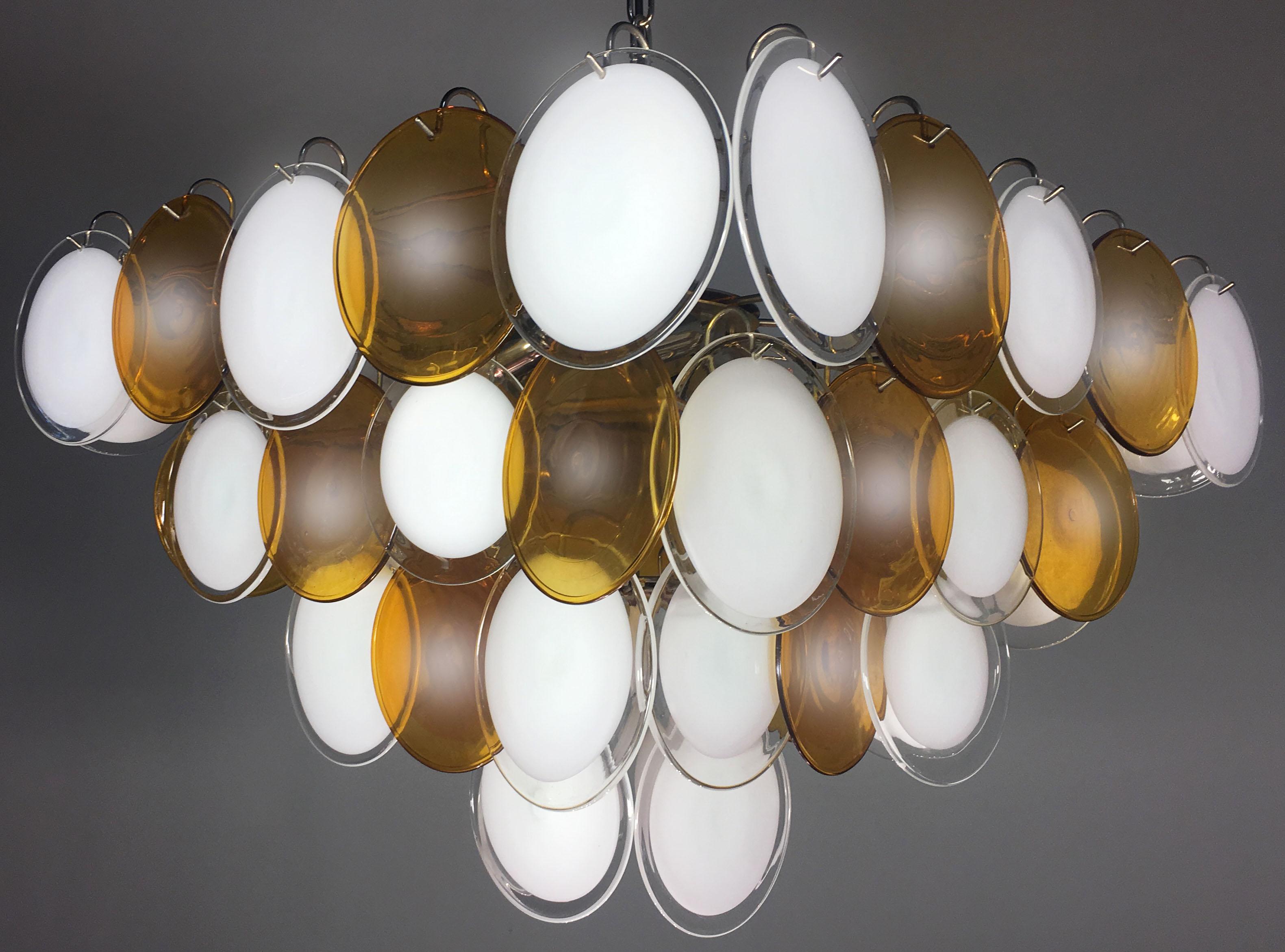 Pair of Italian Disc Chandeliers by Vistosi, Murano, 1970s 5