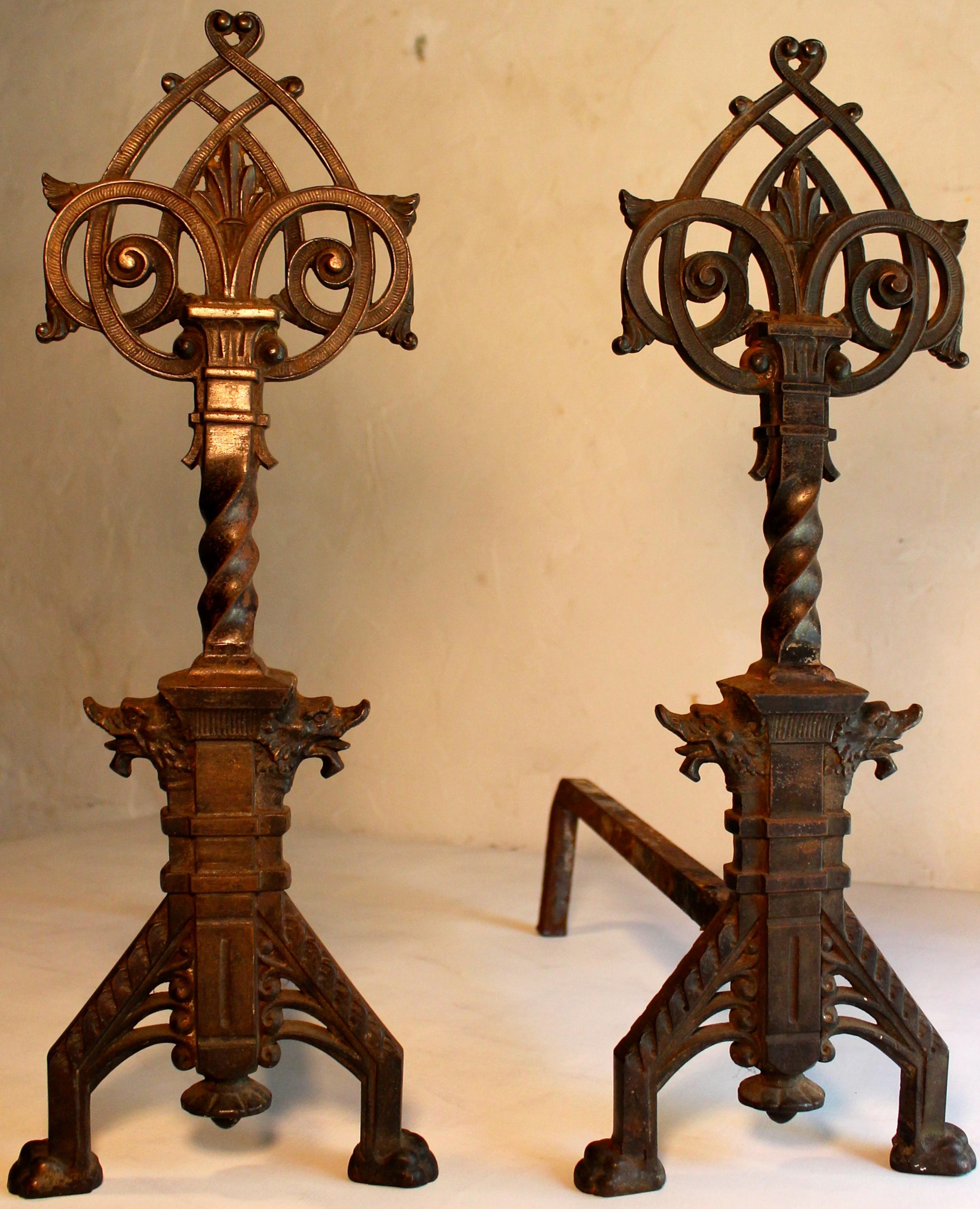 Christopher Dresser Aesthetic Movement Coalbrookdale Cast Iron Andirons 5