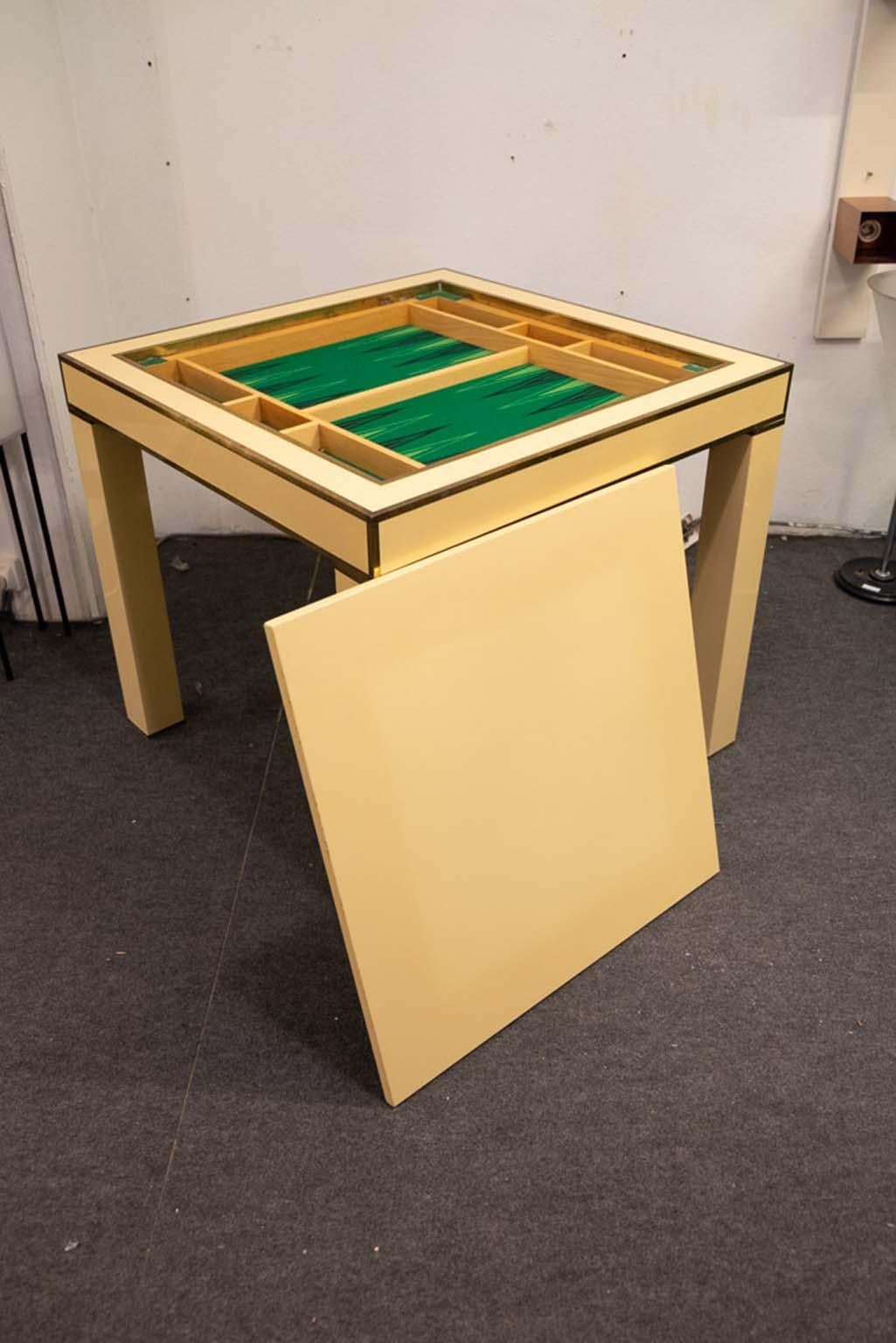 Lacquered Ivory and Brass Game Table Designed by Jean-Claude Mahey 4