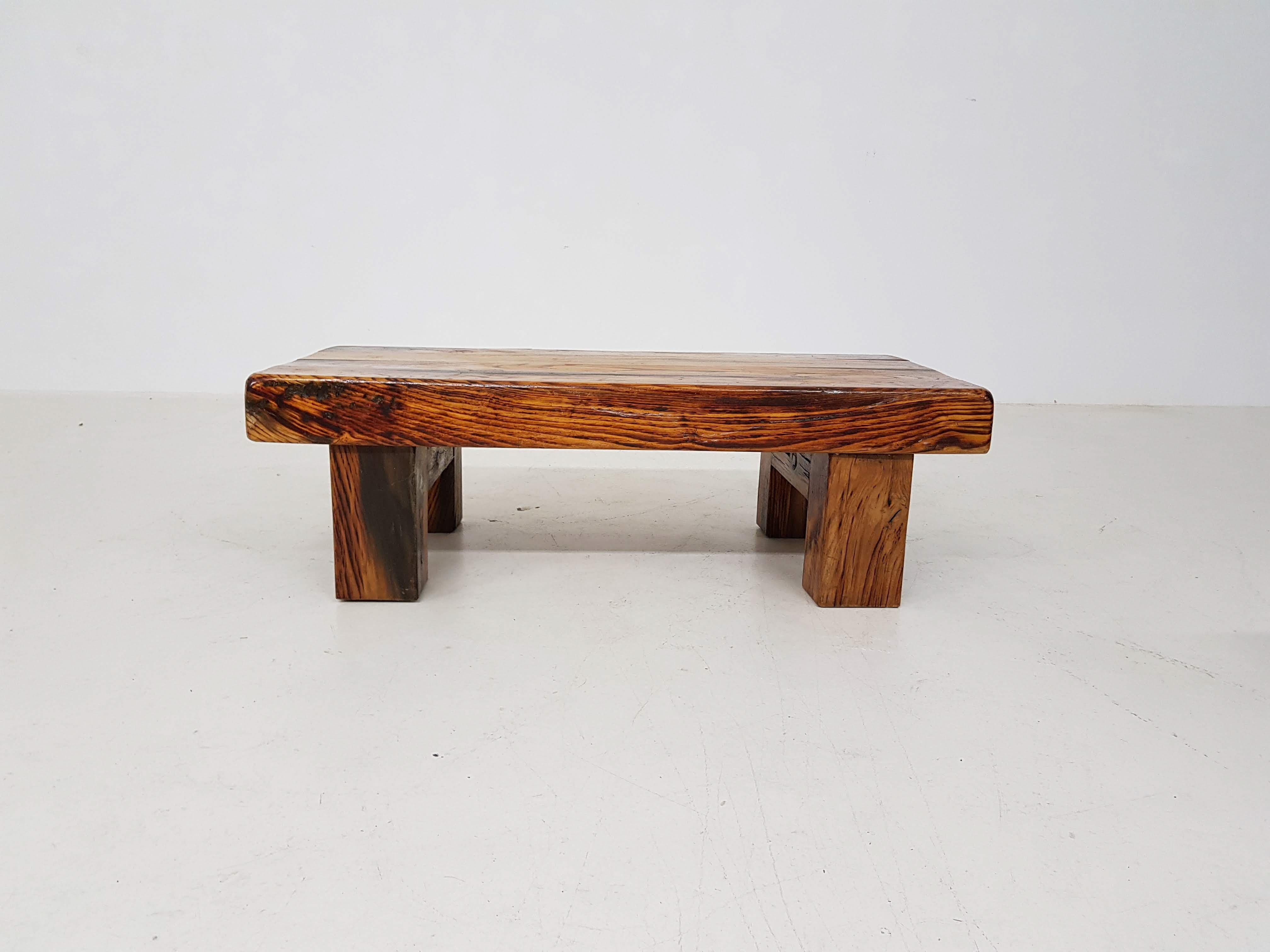 Two Charlotte Perriand Style Brutalist Solid Oak Benches or Tables, France 1950s 5