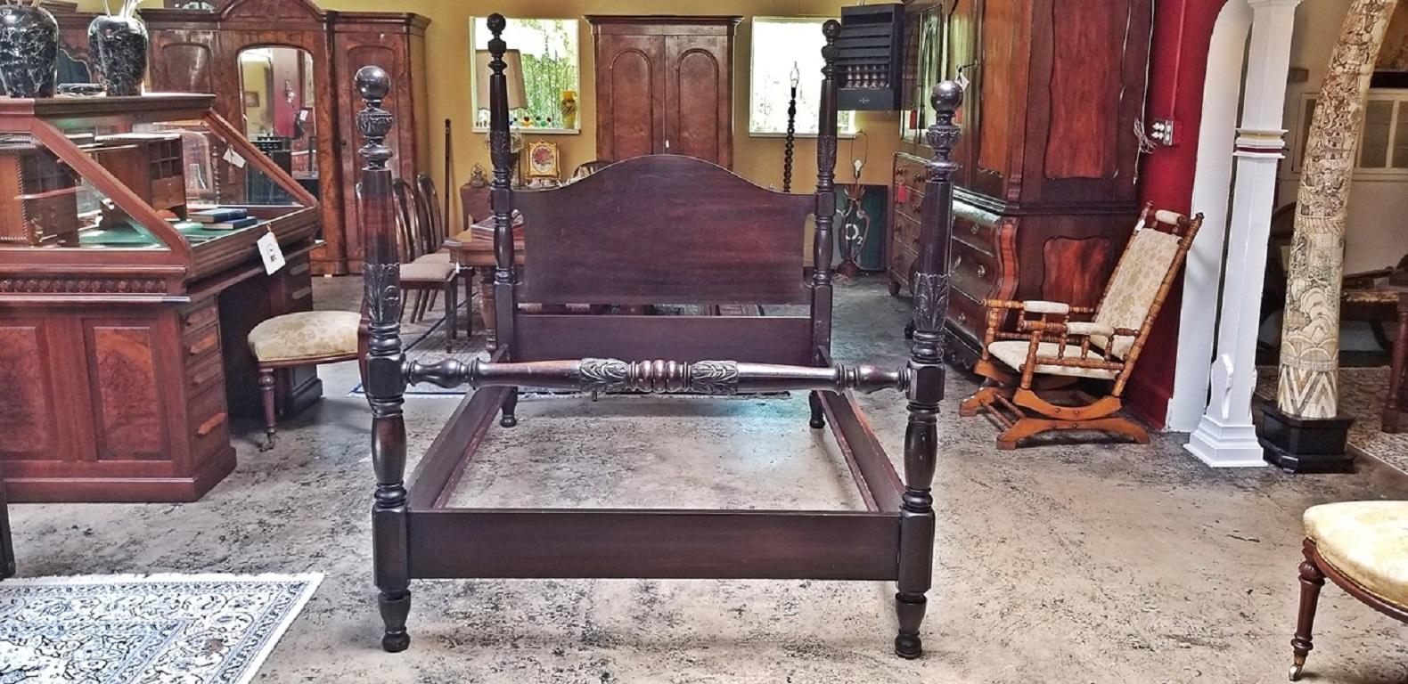 19th Century American Mahogany Rice Four-Poster Bed 2