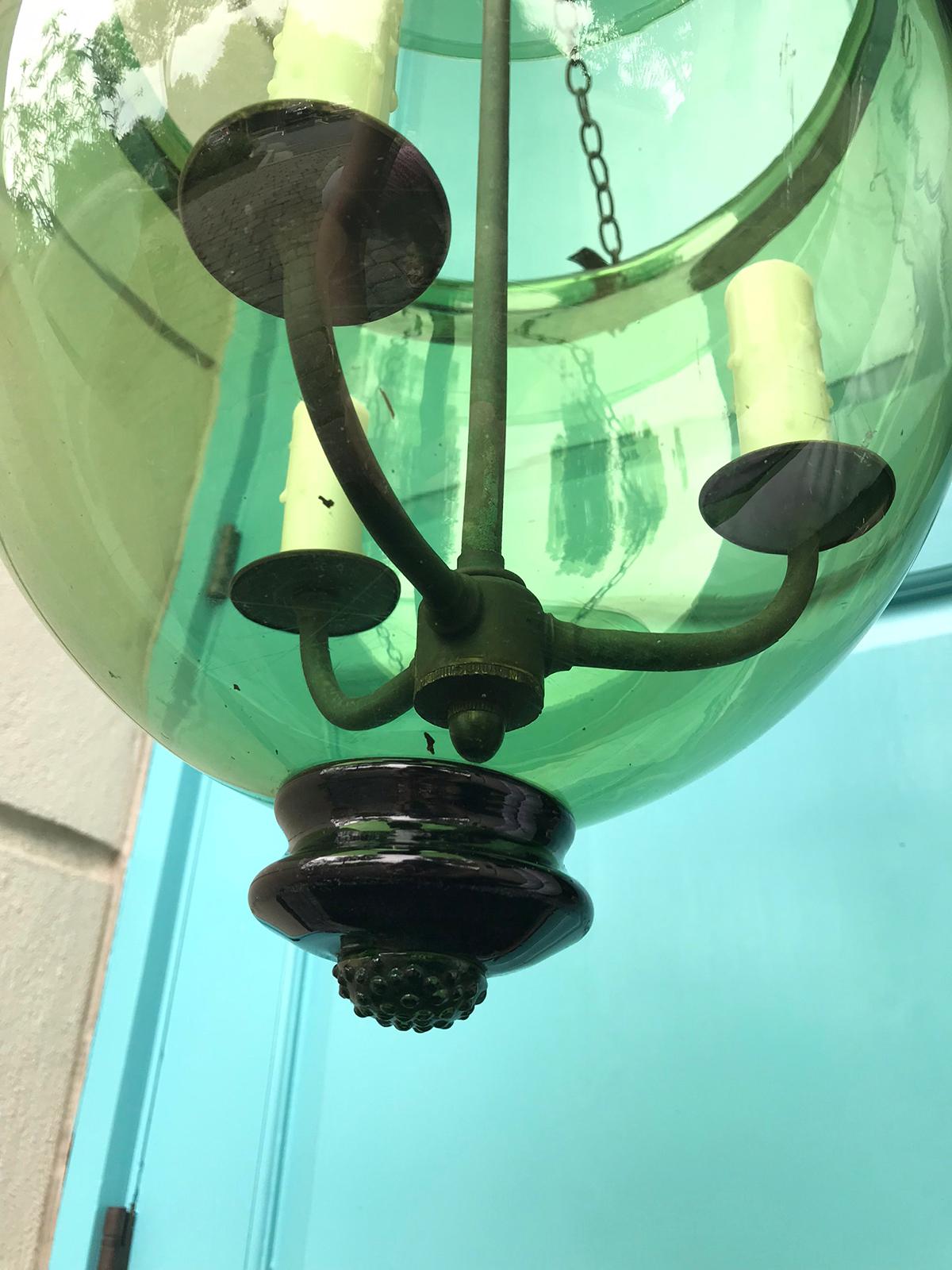 Rare Pair of Green 19th Century George I Style English Hanging Bell Jar Lanterns 6