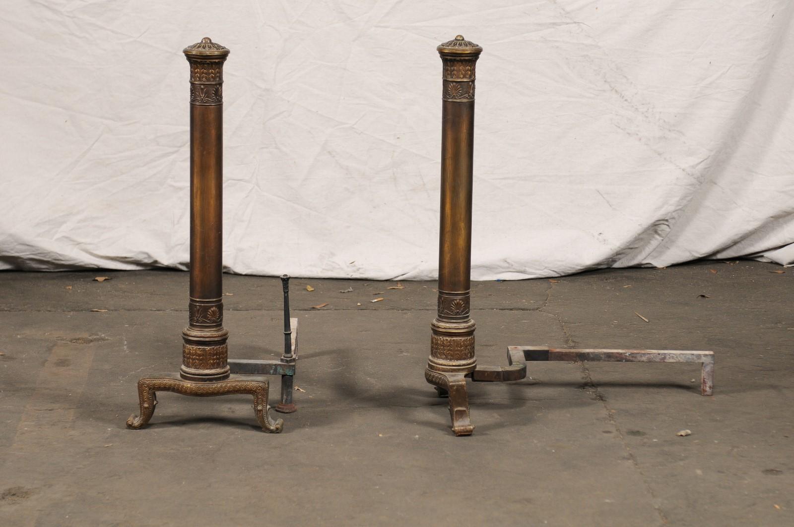 Pair of 19th Century Neoclassical Tall Bronze Andirons For Sale 8