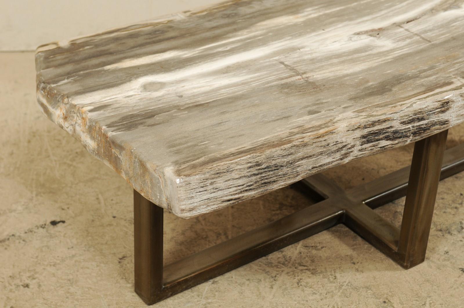 Petrified Wood Slab Bench or Coffee Table with Modern Base 3