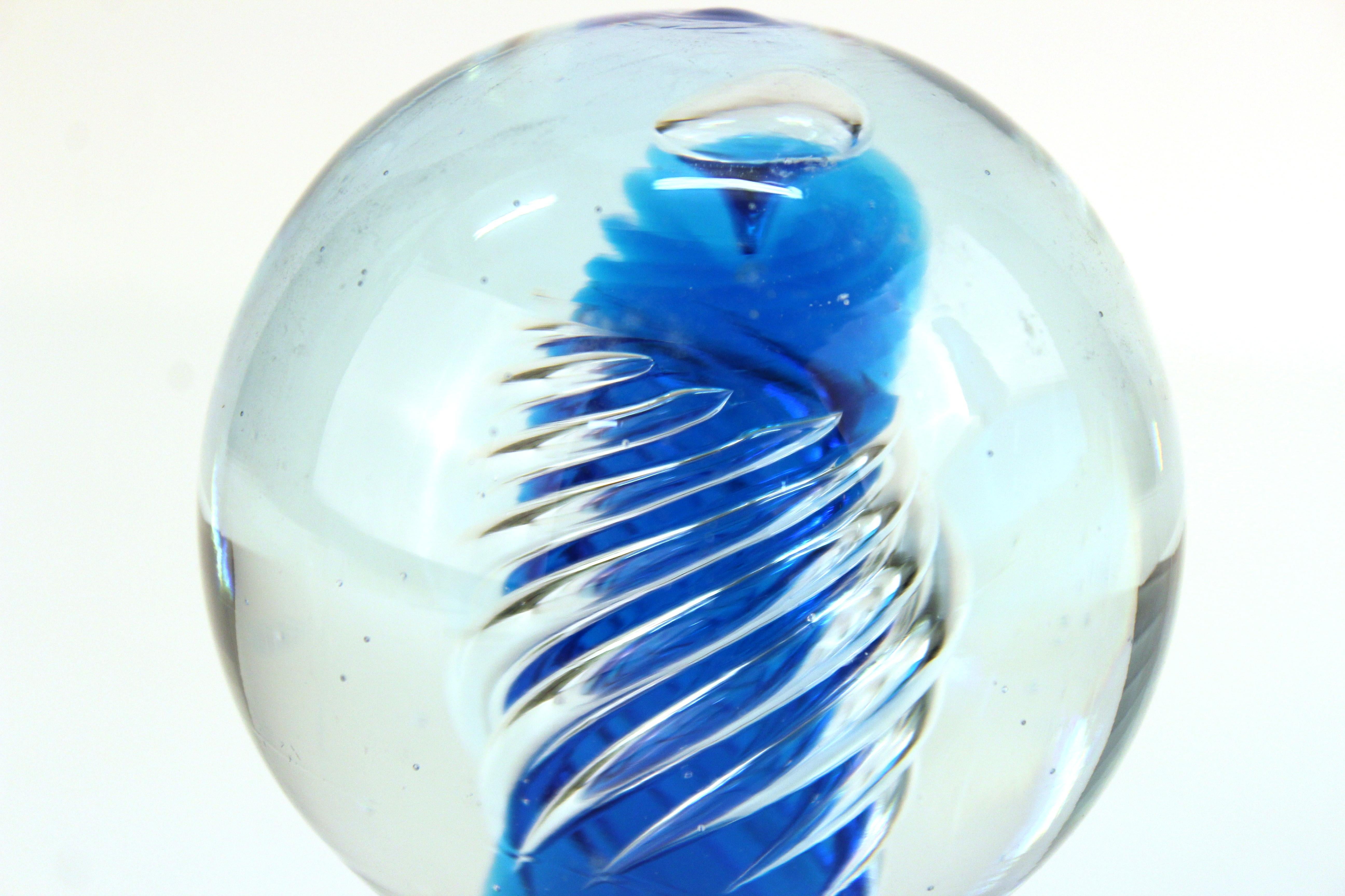 Joel Myers for Blenko Midcentury Cobalt Blue Glass Decanter & Air Twist Stopper 1