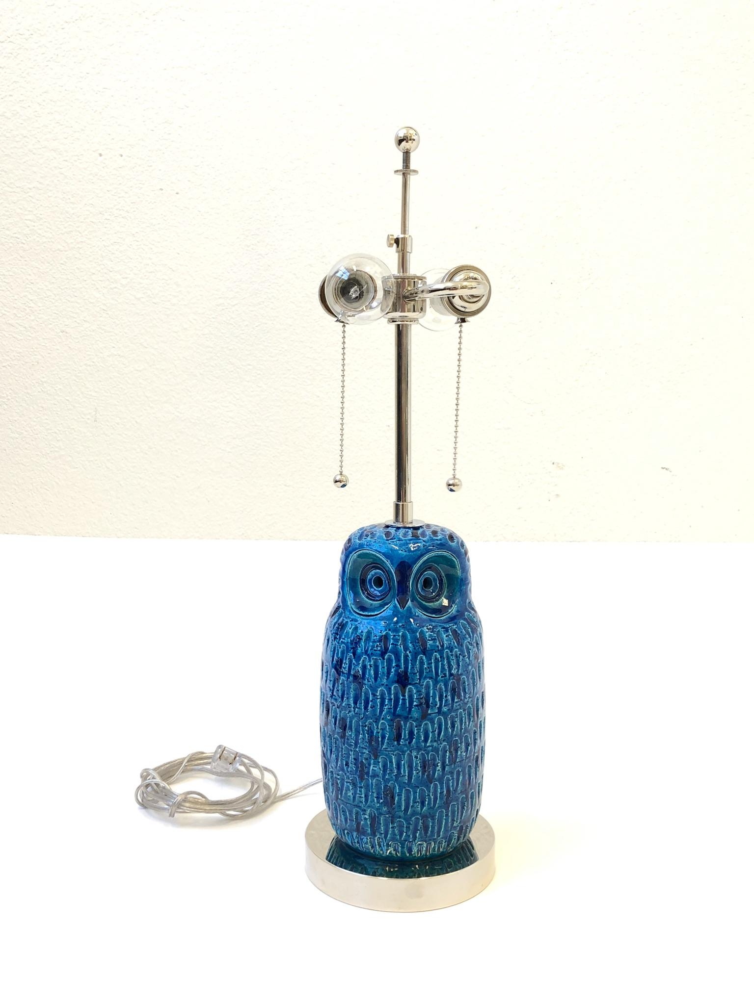 Italian Ceramic and Nickel Owl Table Lamp by Aldo Londi for Bitossi  1