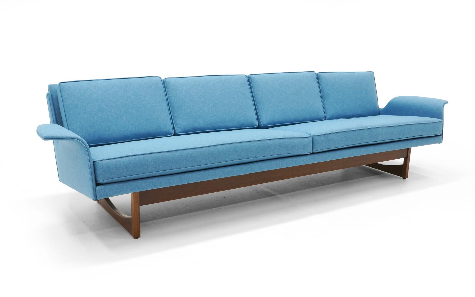 Four-Seat Sofa Possibly Danish Modern or Adrian Pearsall, Beautiful Blue Fabric 4