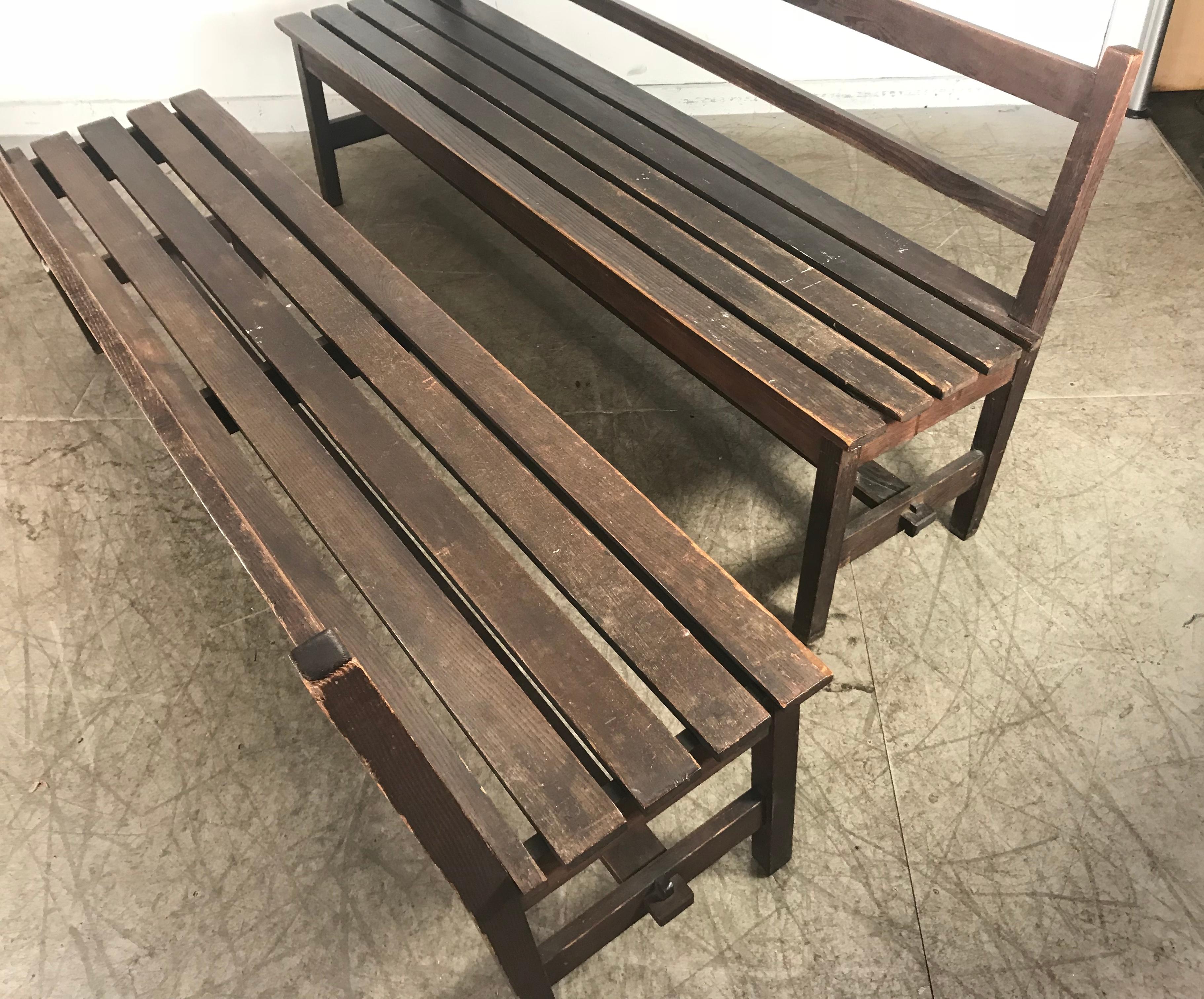 Rare Pair of Roycroft Oak Benches, Inventory Number from the Inn, circa 1905 For Sale 3