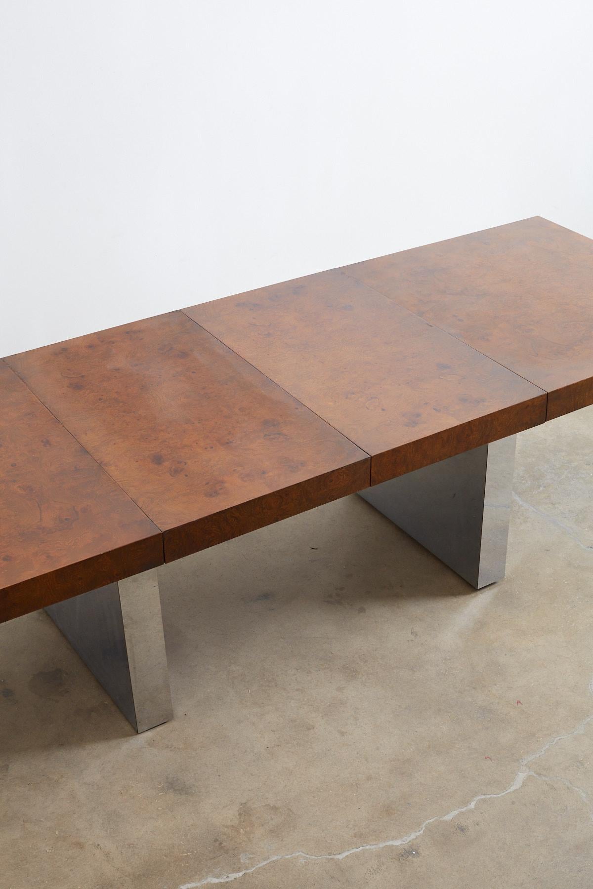 Milo Baughman Burl Wood Chrome Extension Dining Table 3