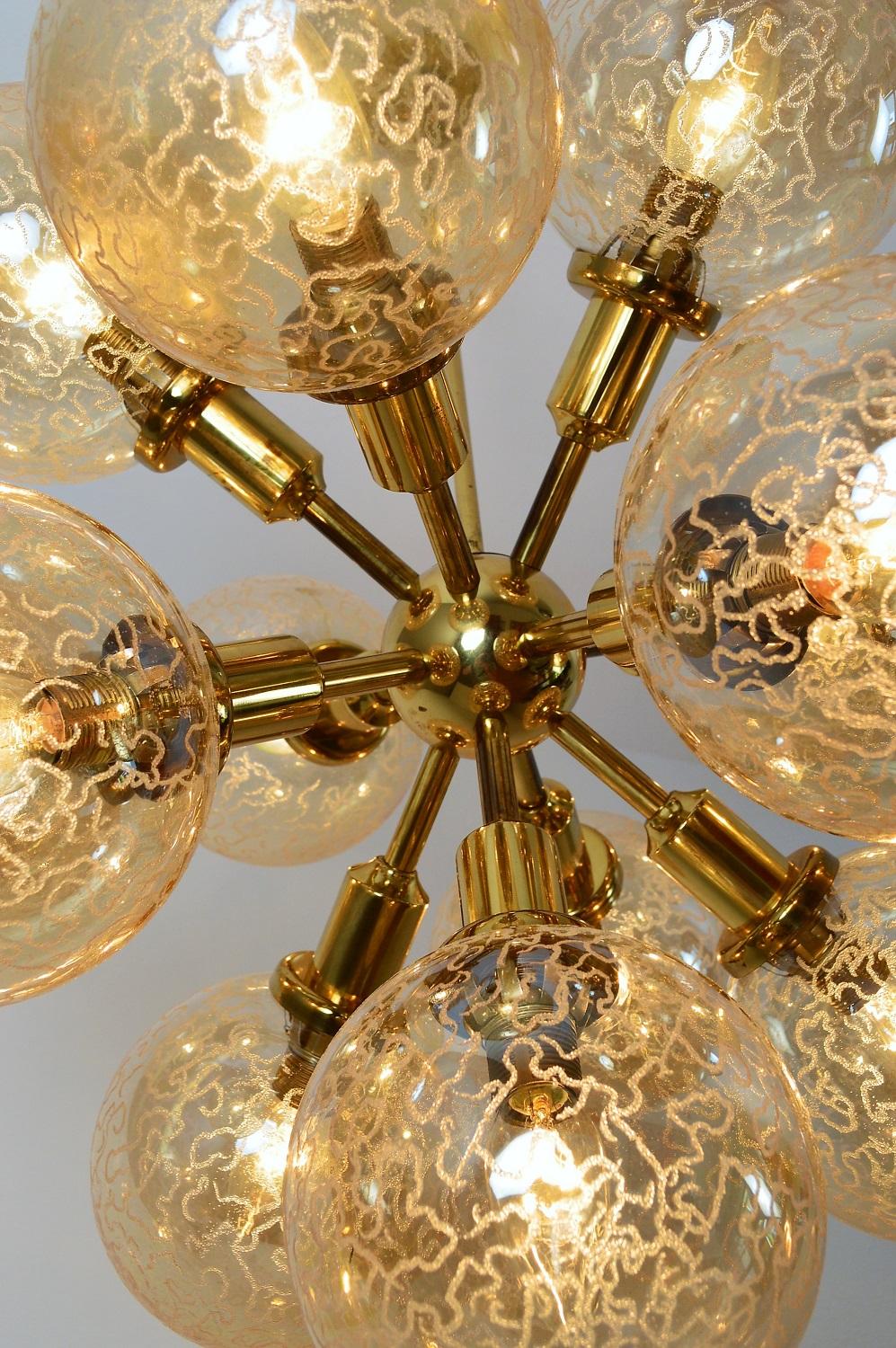 Austrian Hollywood Regency Brass and Glass Sputnik Chandelier, 1960s, Set of Two 7