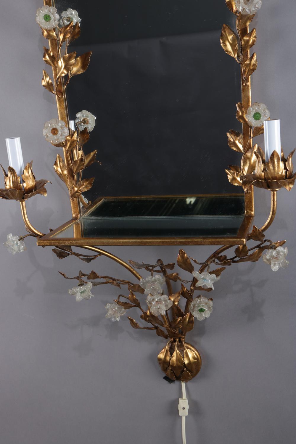 Vintage Italian Gilt Foliate & Crystal Double Candle Light Sconce Display 4