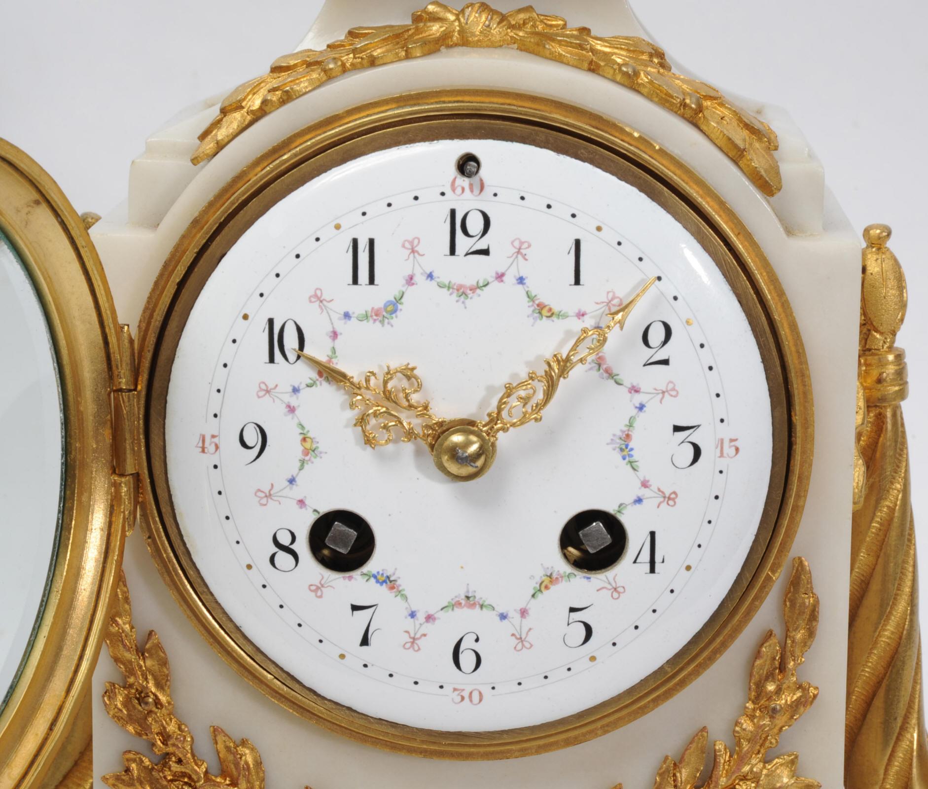 Antique French White Marble and Ormolu Boudoir Clock 6