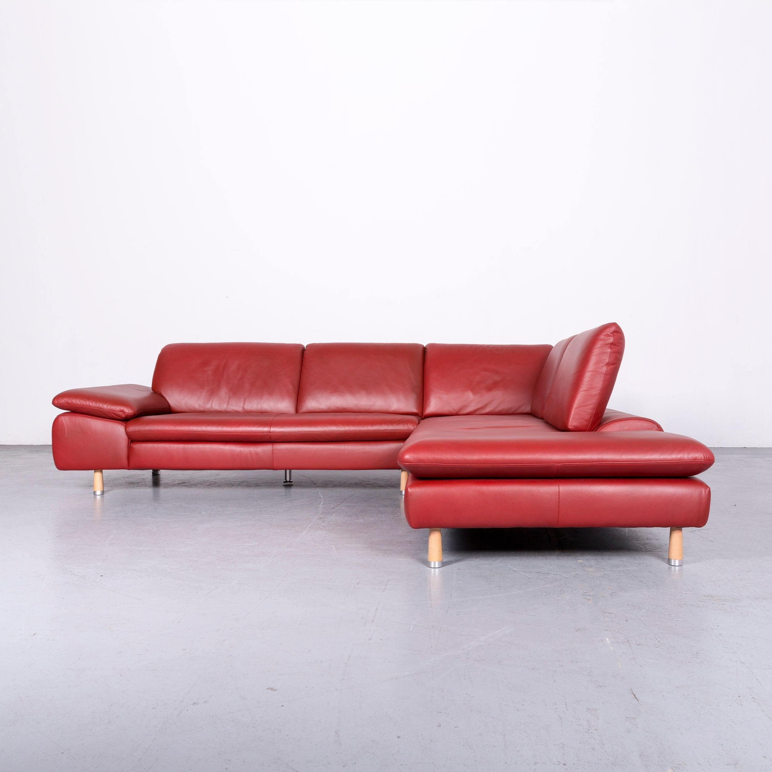 Willi Schillig Designer Leather Corner Sofa Red Corner-Couch For Sale 3