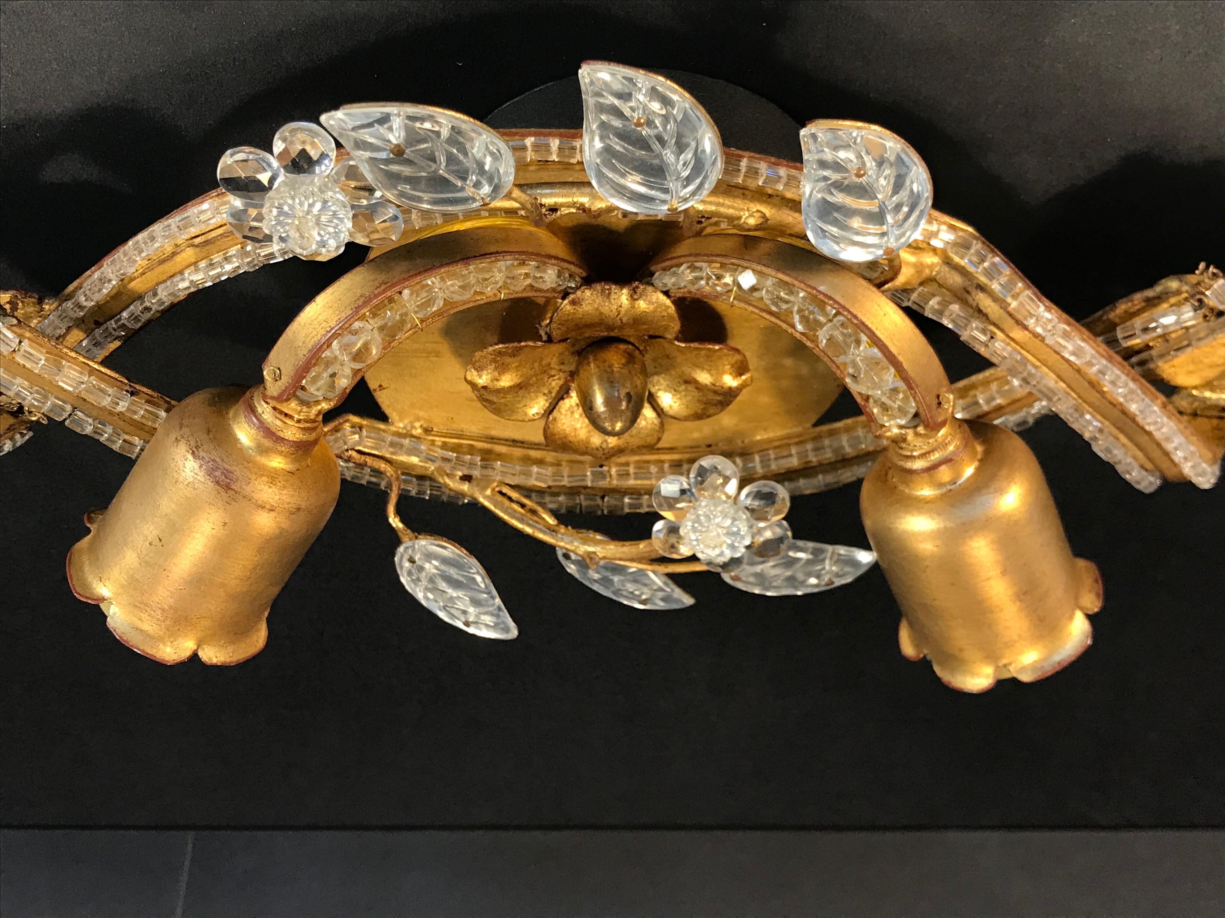 Italian Gilt Metal Two-Light Wall Sconce in the Manner of Maison Bagués For Sale 7