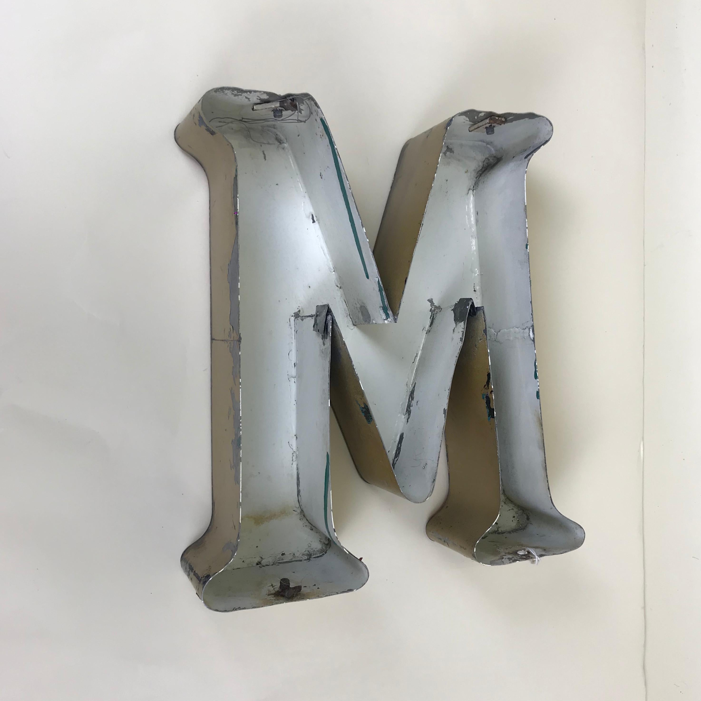 1970s Large English Vintage Metal Bronze Color Capital Letter M with Red Profile For Sale 6